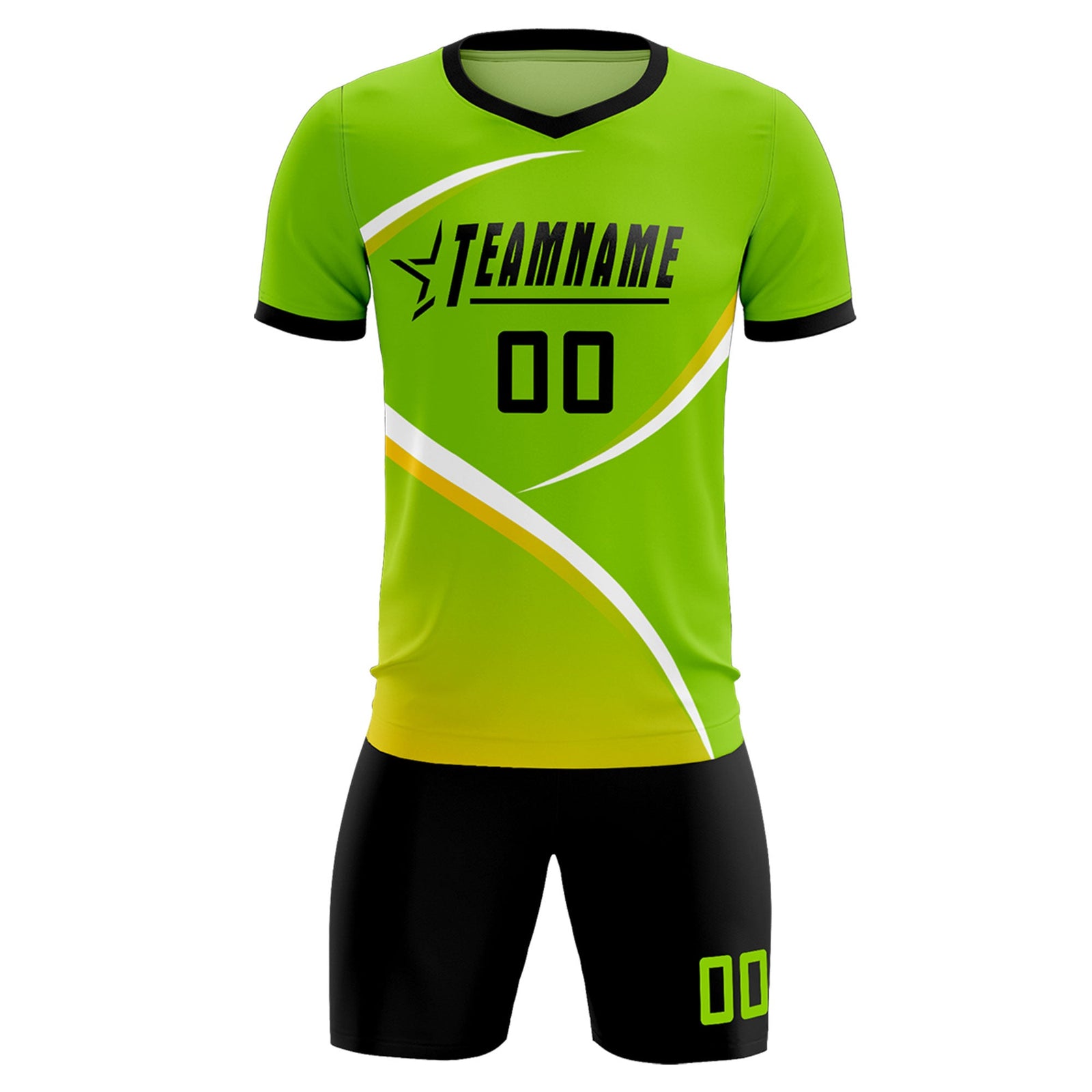 Custom Neon Green Black Color Block Training Uniform For Men Soccer Sets Jersey