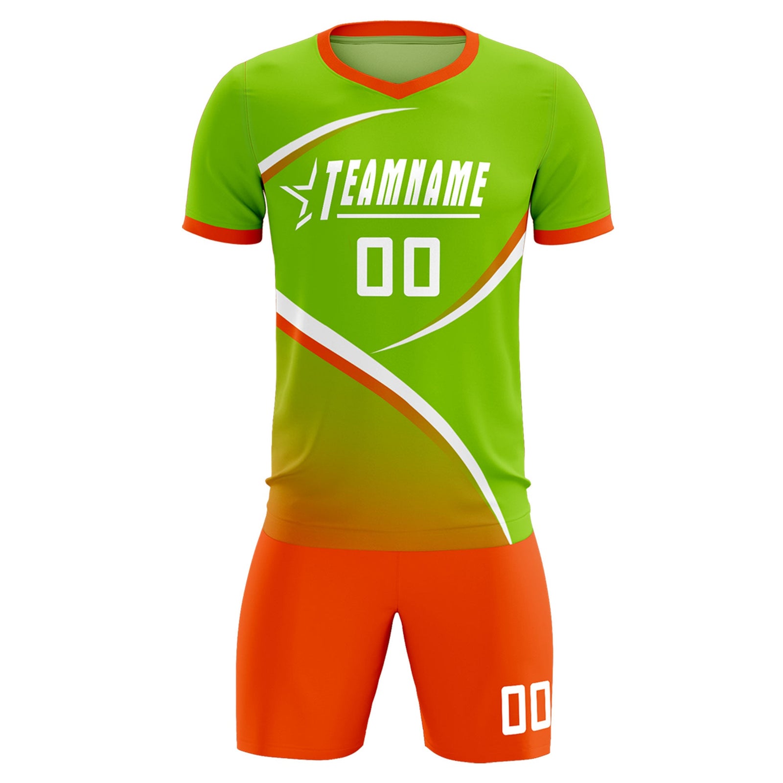 Custom Neon Green Orange Color Block Training Uniform For Men Soccer Sets Jersey