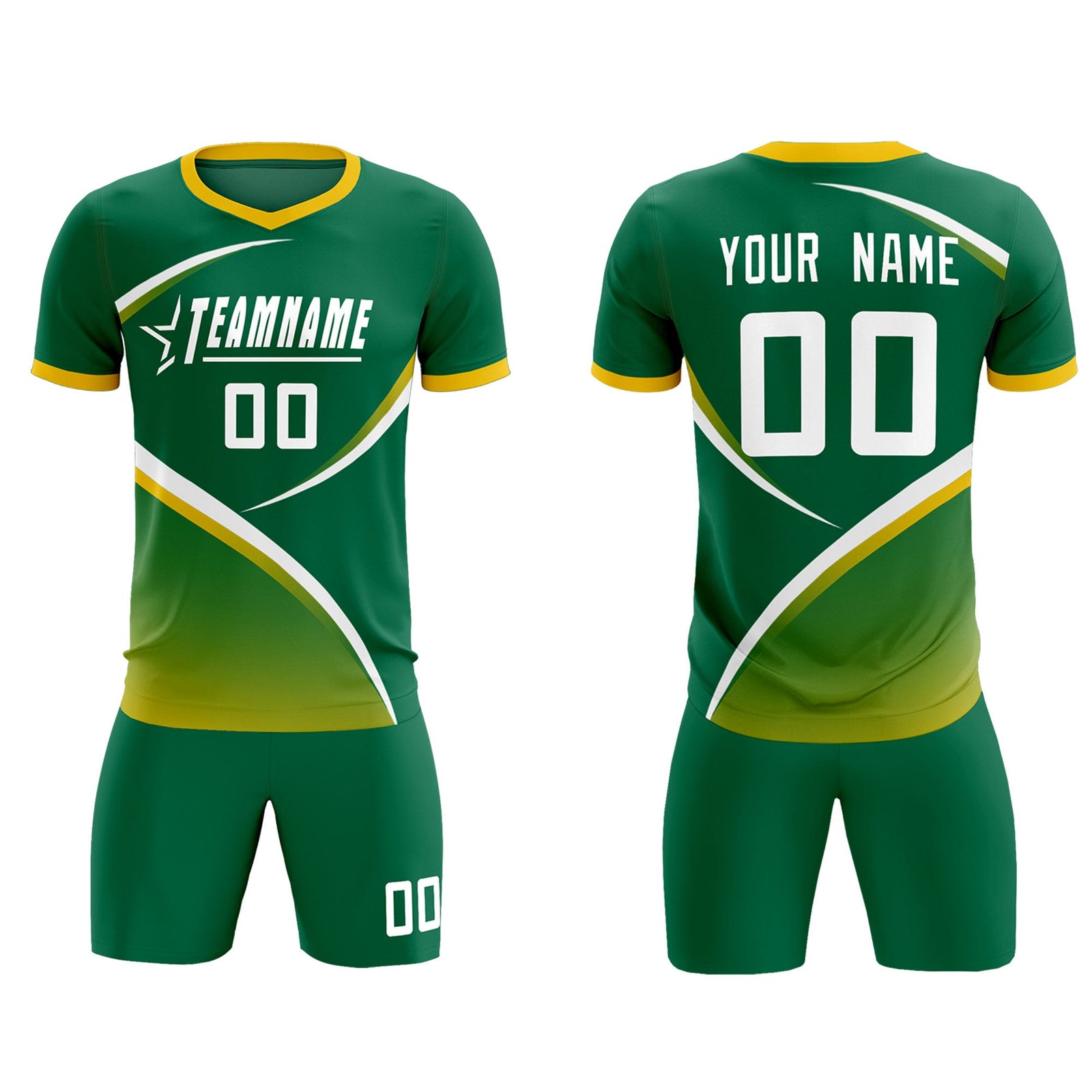 Custom Kelly Green Gold Color Block Training Uniform For Men Soccer Sets Jersey