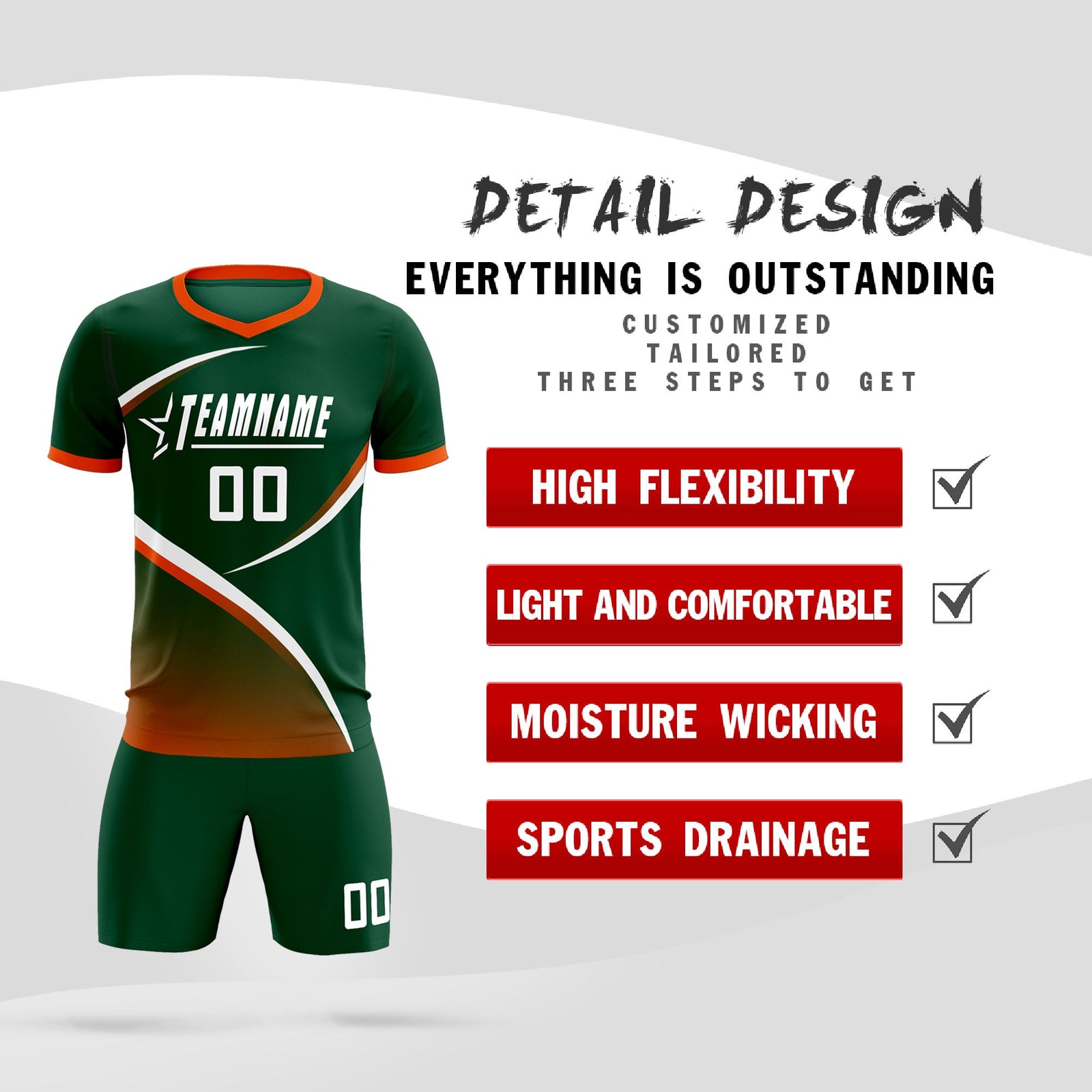 Custom Green Orange Color Block Training Uniform For Men Soccer Sets Jersey