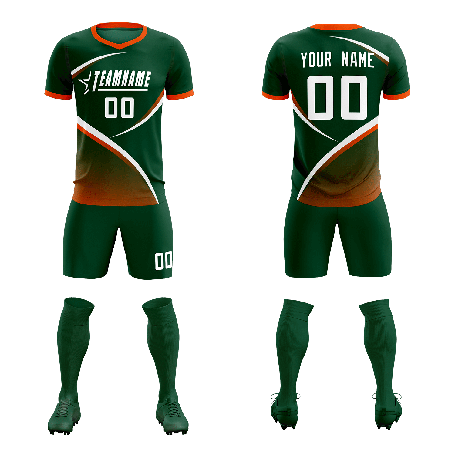 Custom Green Orange Color Block Training Uniform For Men Soccer Sets Jersey