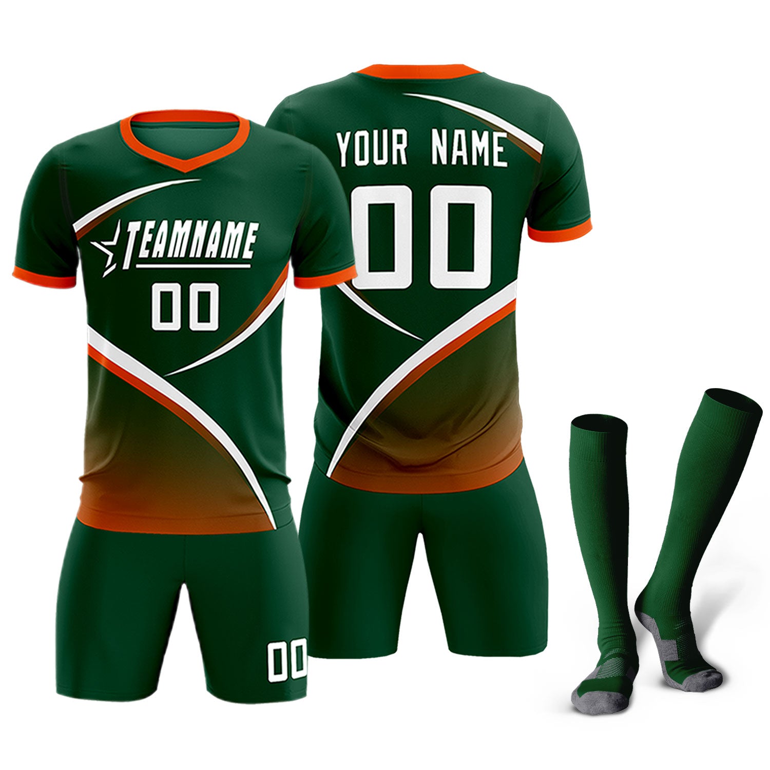 Custom Green Orange Color Block Training Uniform For Men Soccer Sets Jersey