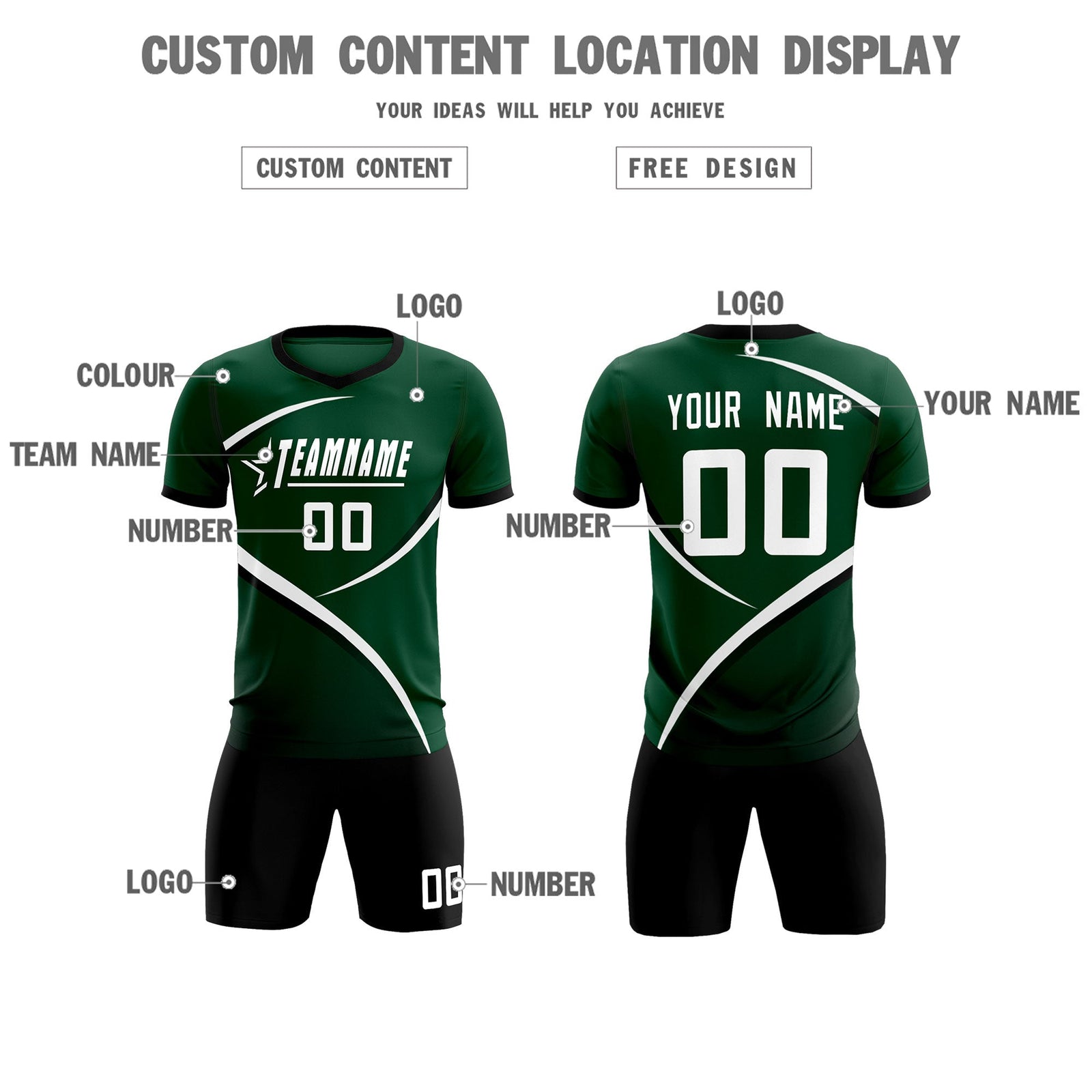 Custom Green Black Color Block Training Uniform For Men Soccer Sets Jersey