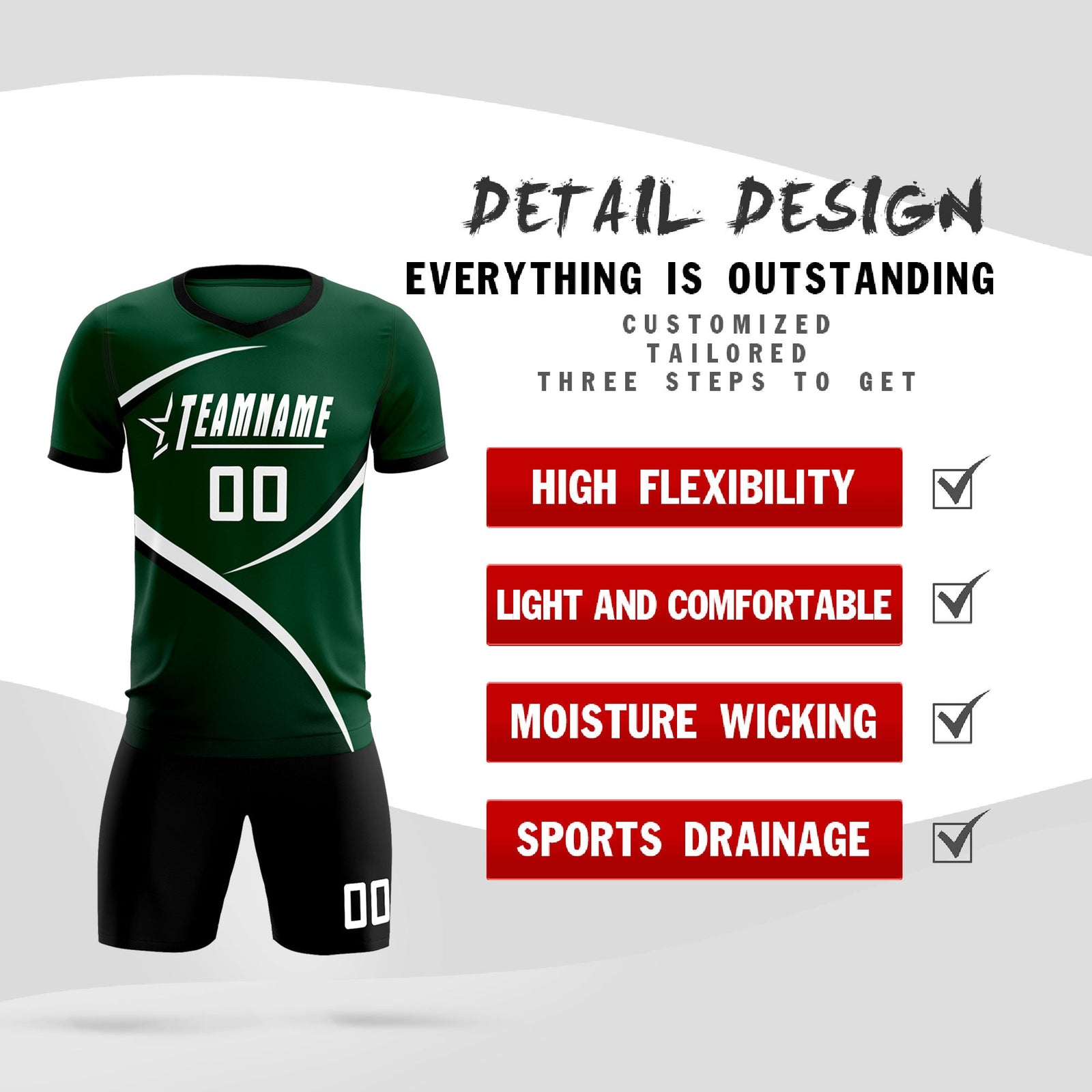 Custom Green Black Color Block Training Uniform For Men Soccer Sets Jersey