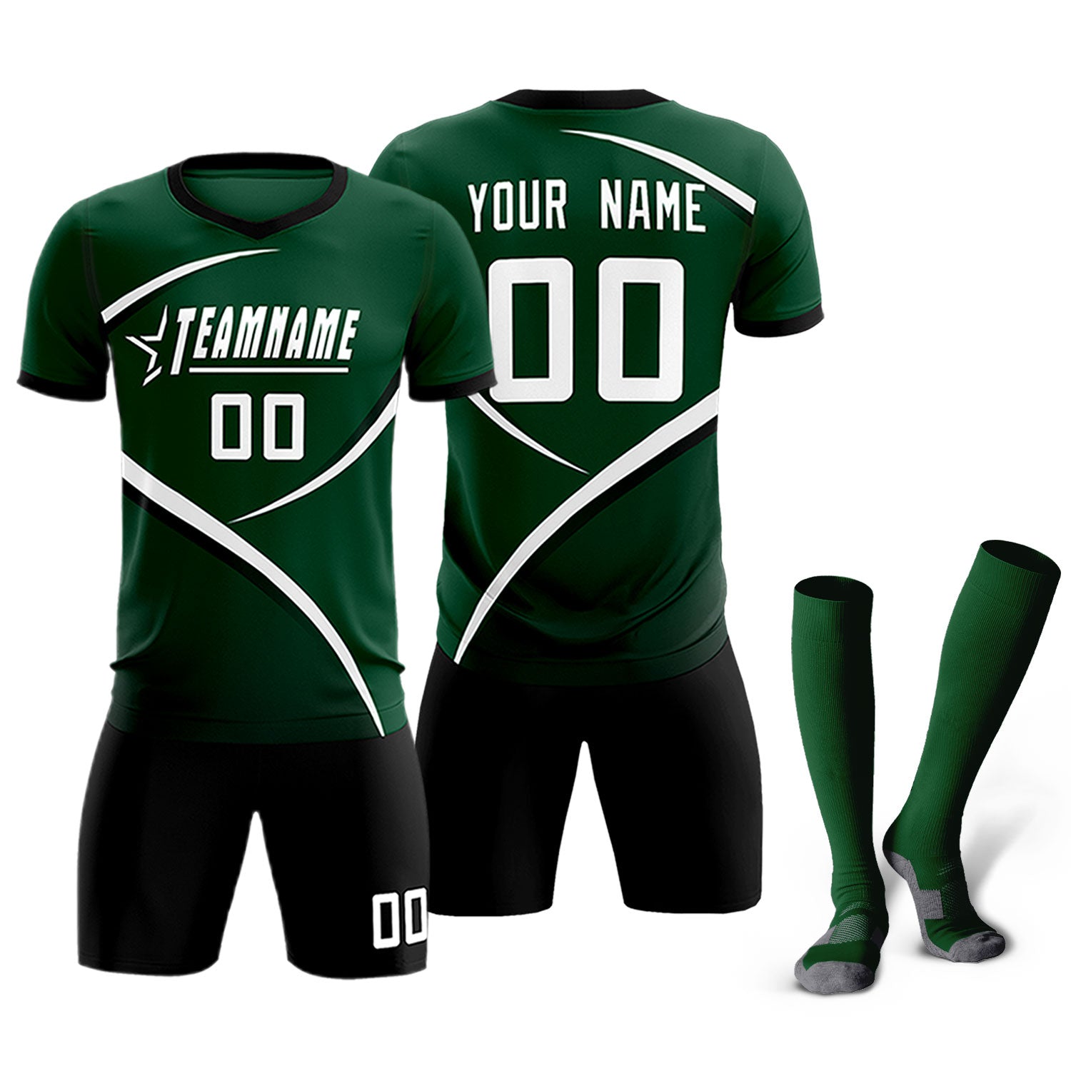 Custom Green Black Color Block Training Uniform For Men Soccer Sets Jersey