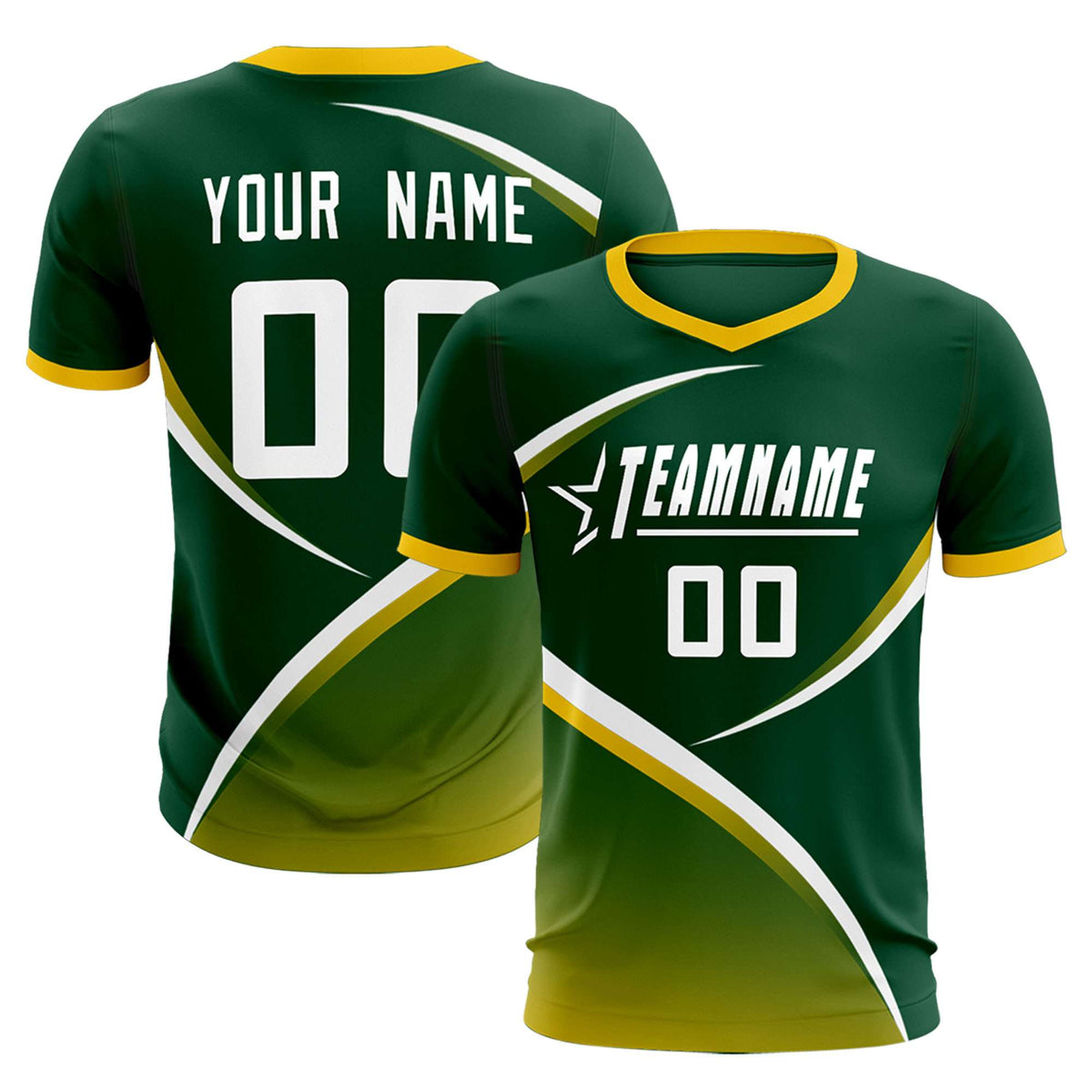 Custom Green Gold Color Block Training Uniform For Men Soccer Sets Jersey