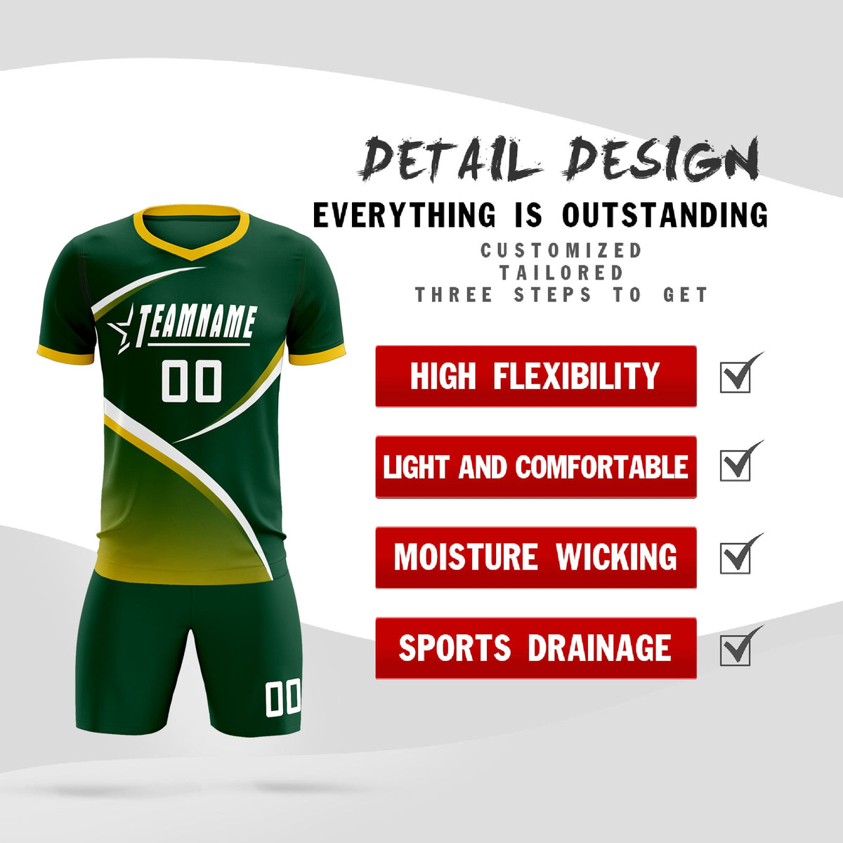 Custom Green Gold Color Block Training Uniform For Men Soccer Sets Jersey