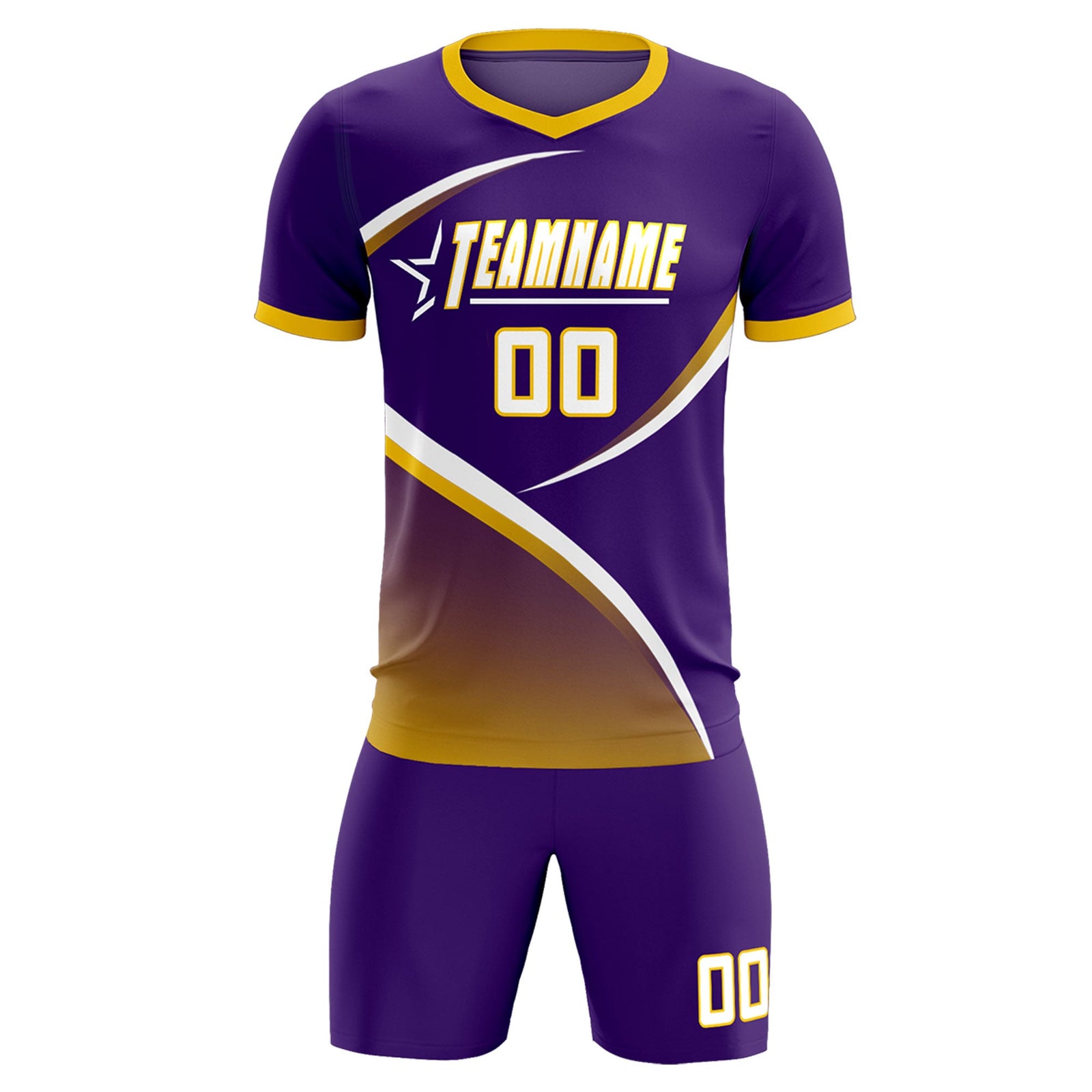 Custom Purple Gold Color Block Training Uniform For Men Soccer Sets Jersey