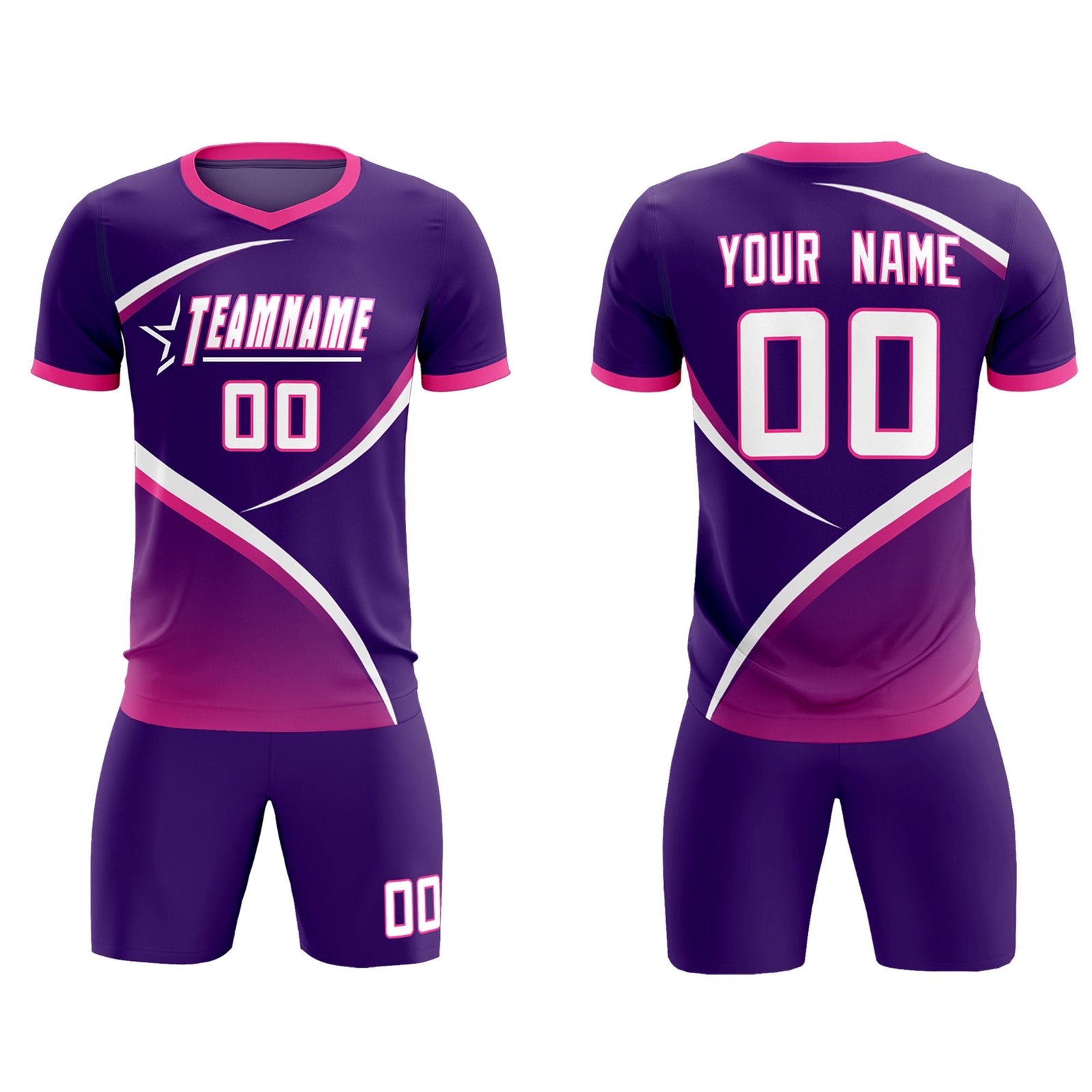 Custom Purple Pink Color Block Training Uniform For Men Soccer Sets Jersey