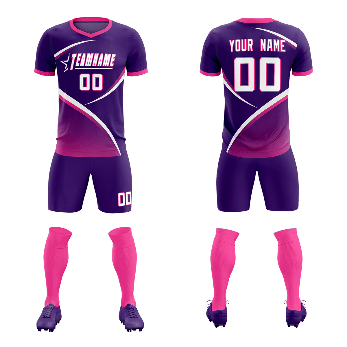 Custom Purple Pink Color Block Training Uniform For Men Soccer Sets Jersey