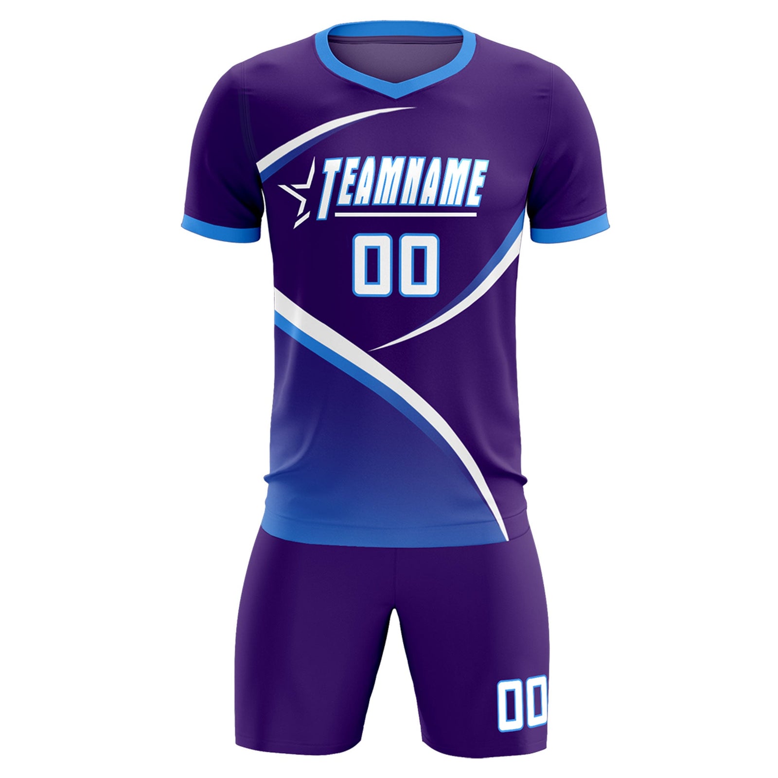 Custom Purple Powder Blue Color Block Training Uniform For Men Soccer Sets Jersey