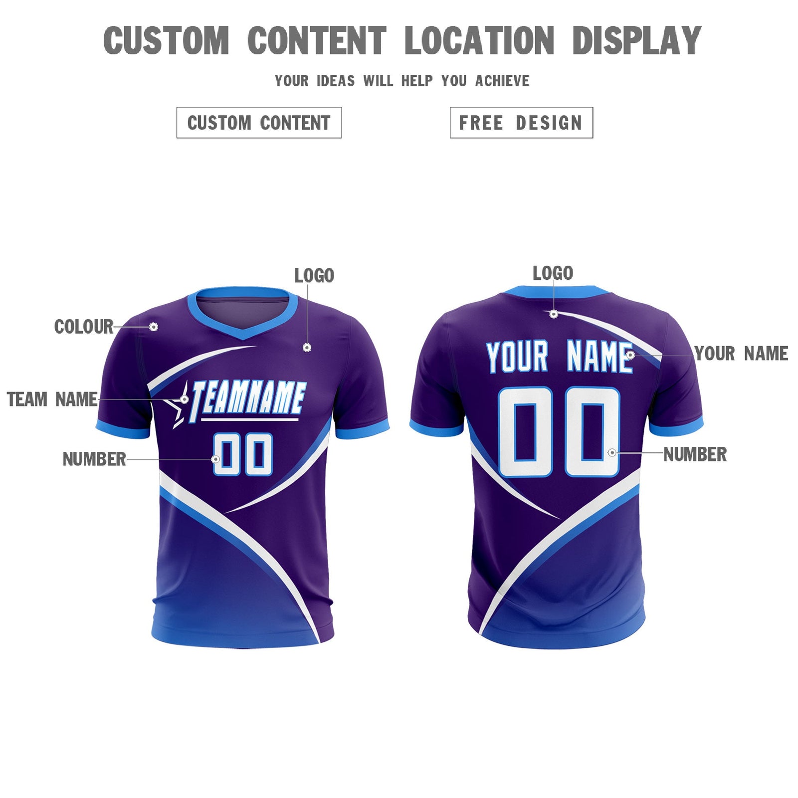 Custom Purple Powder Blue Color Block Training Uniform For Men Soccer Sets Jersey