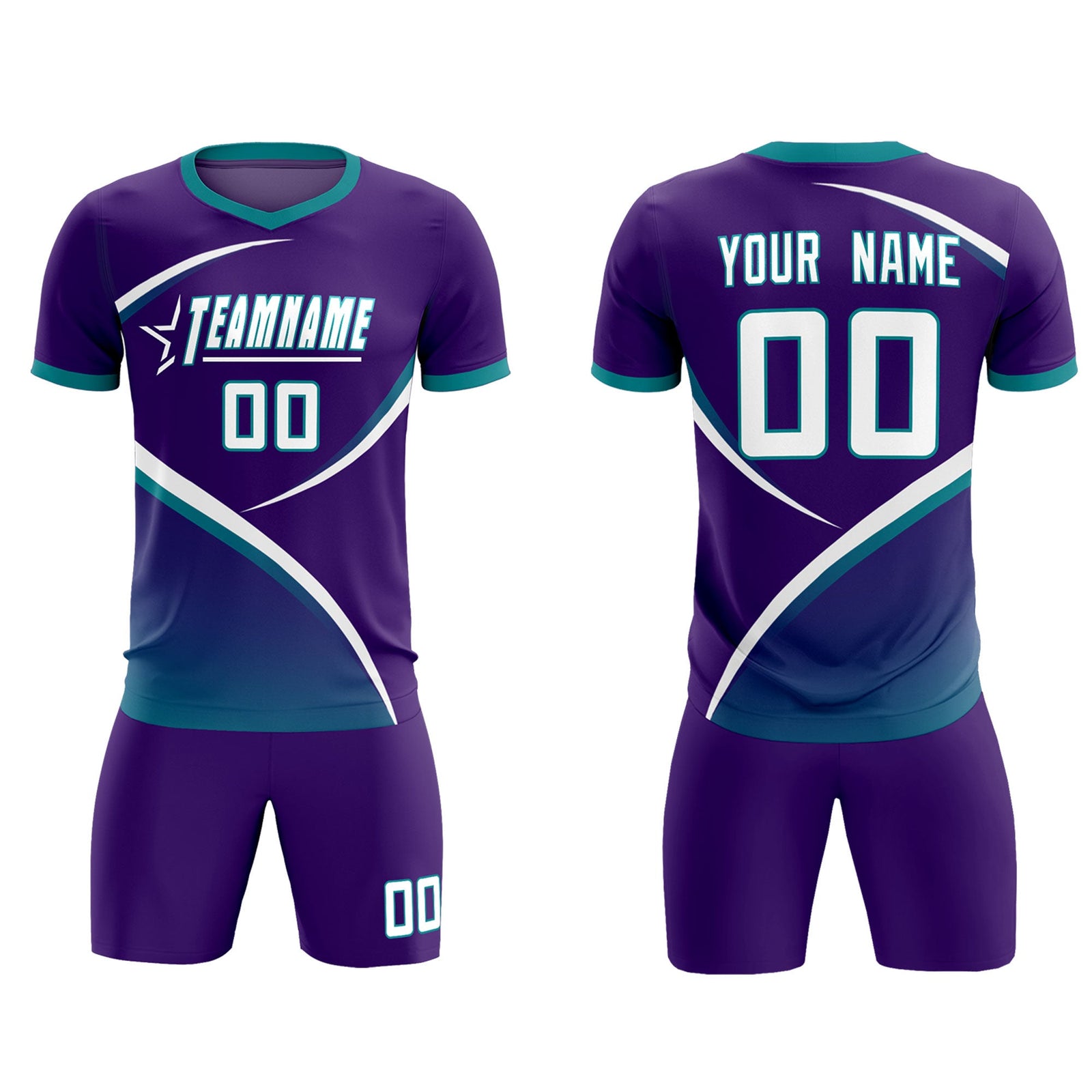 Custom Purple Aqua Color Block Training Uniform For Men Soccer Sets Jersey