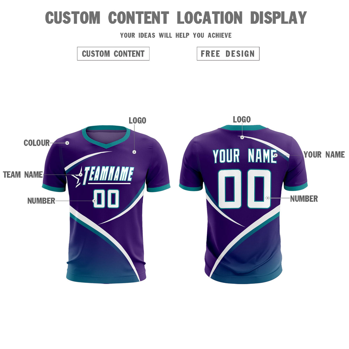 Custom Purple Aqua Color Block Training Uniform For Men Soccer Sets Jersey