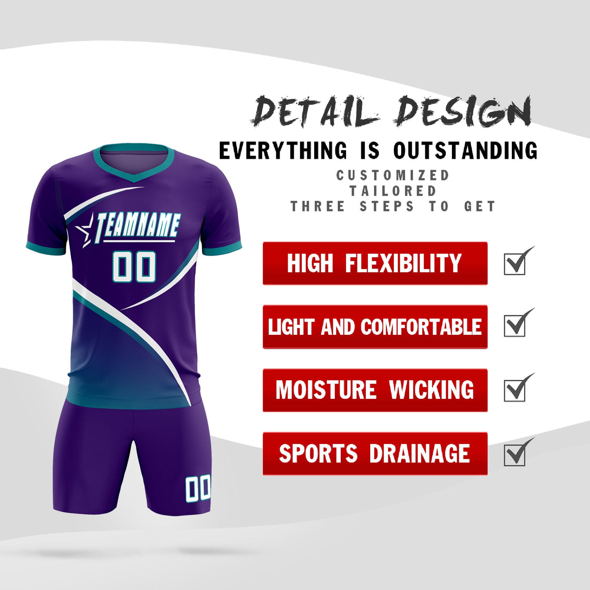 Custom Purple Aqua Color Block Training Uniform For Men Soccer Sets Jersey