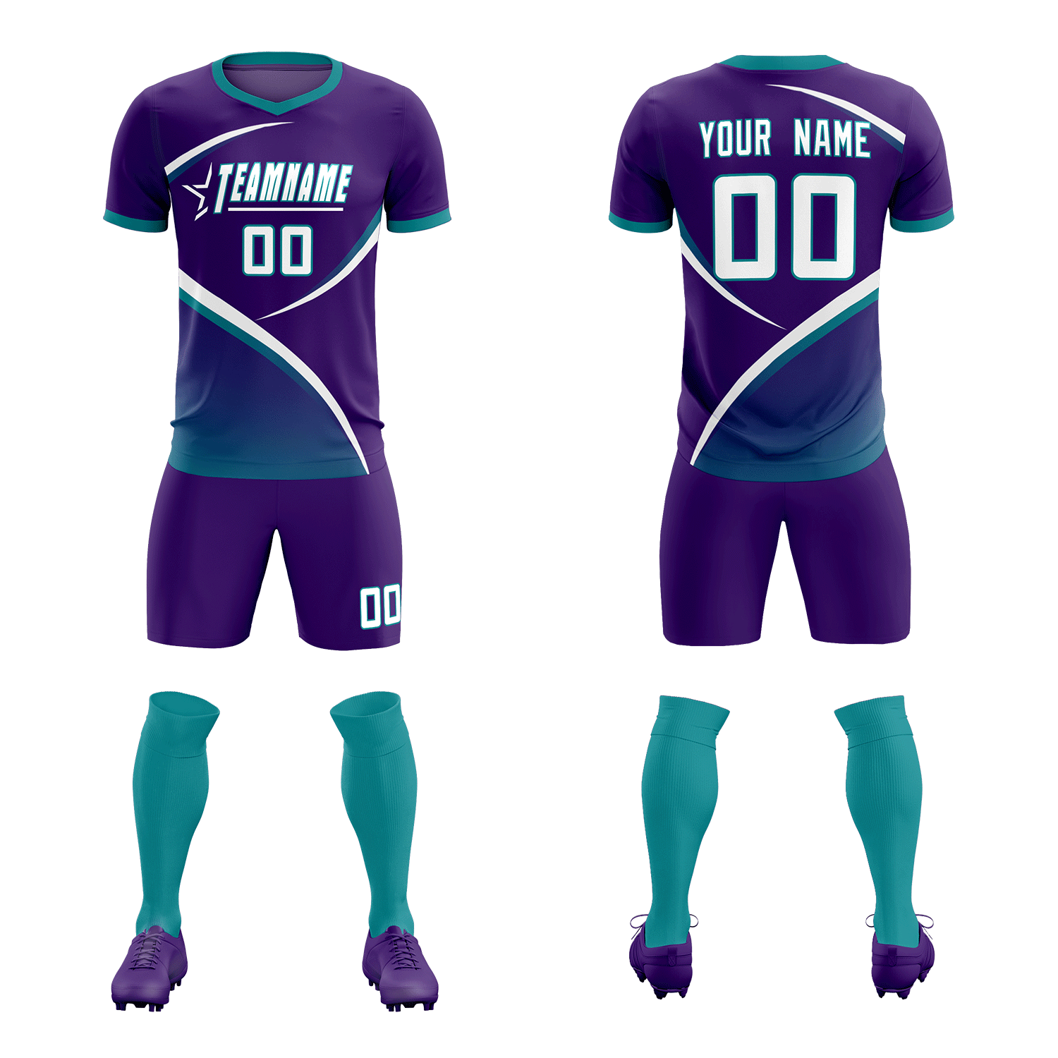 Custom Purple Aqua Color Block Training Uniform For Men Soccer Sets Jersey