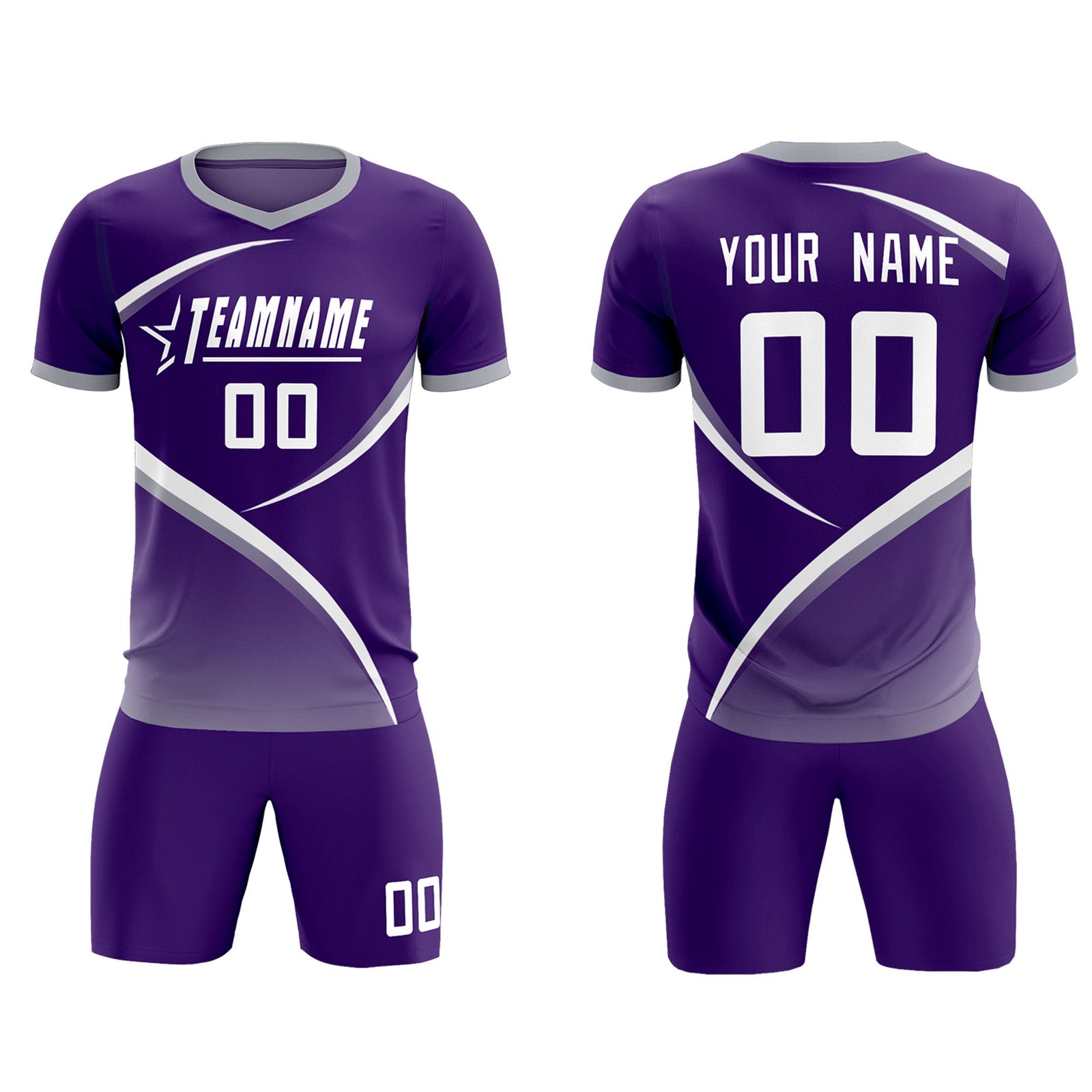 Custom Purple Gray Color Block Training Uniform For Men Soccer Sets Jersey