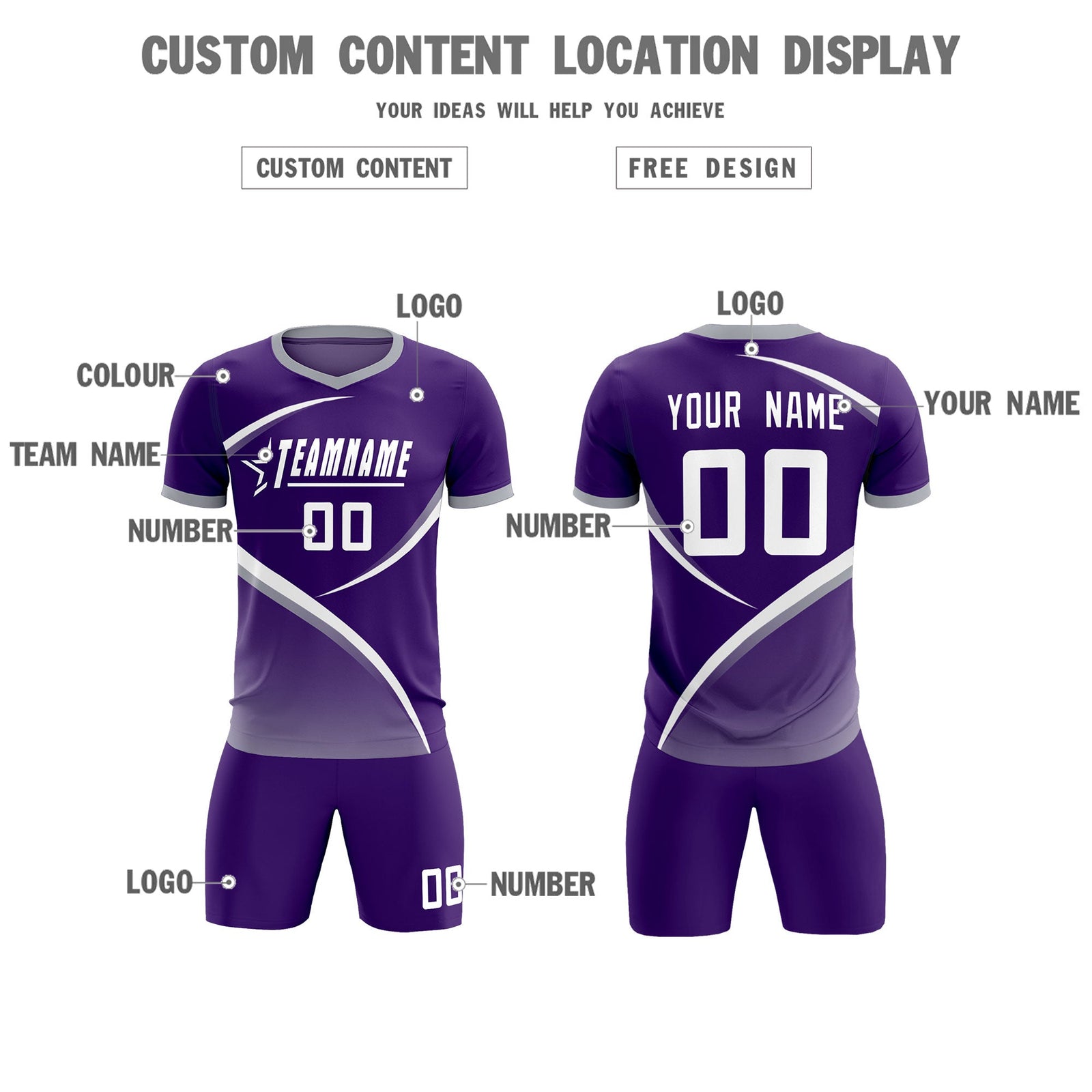 Custom Purple Gray Color Block Training Uniform For Men Soccer Sets Jersey
