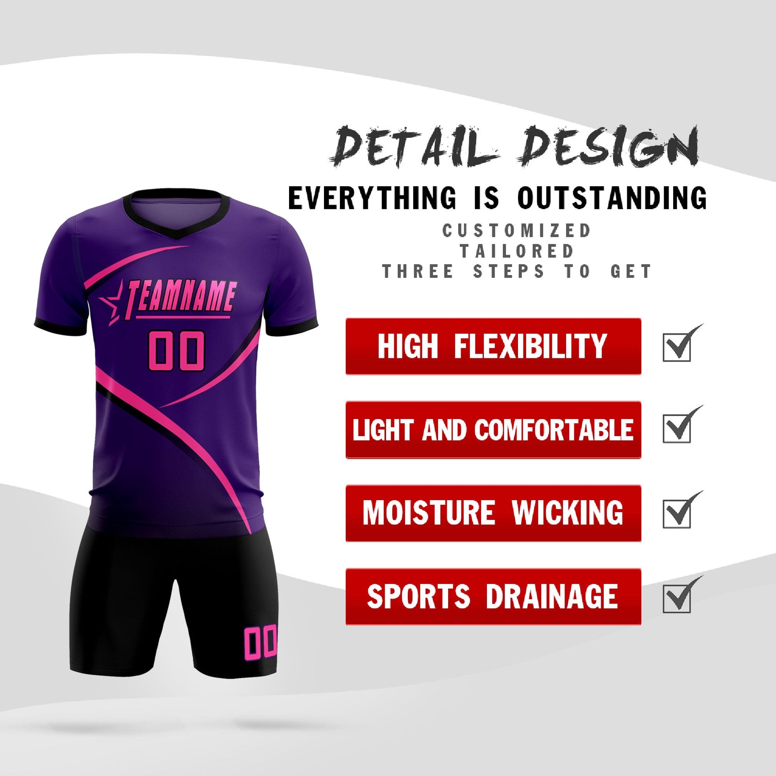 Custom Purple Black Color Block Training Uniform For Men Soccer Sets Jersey