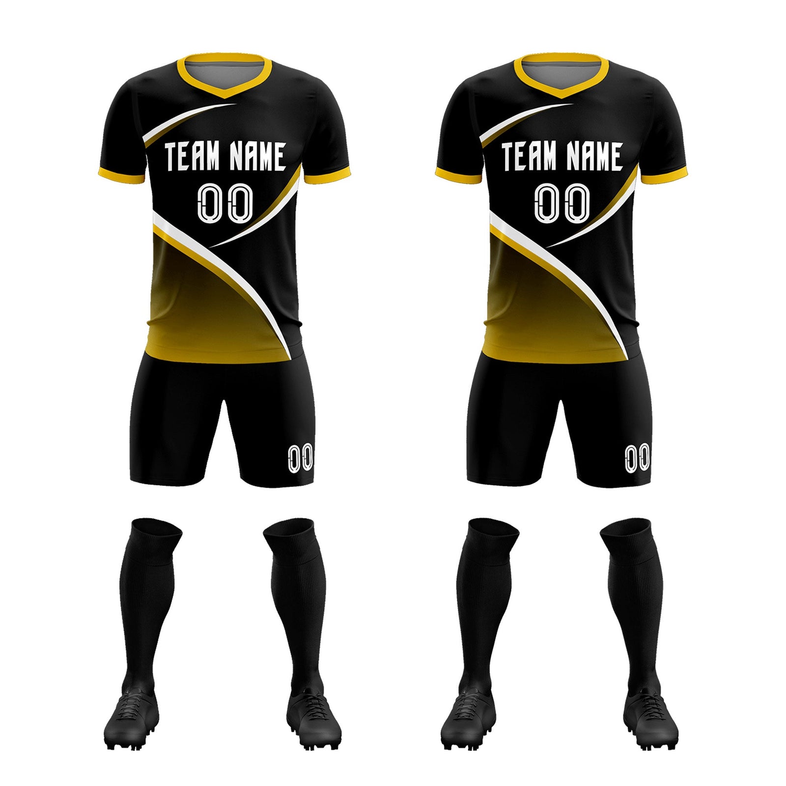 Custom Black Gold Color Block Training Uniform For Men Soccer Sets Jersey