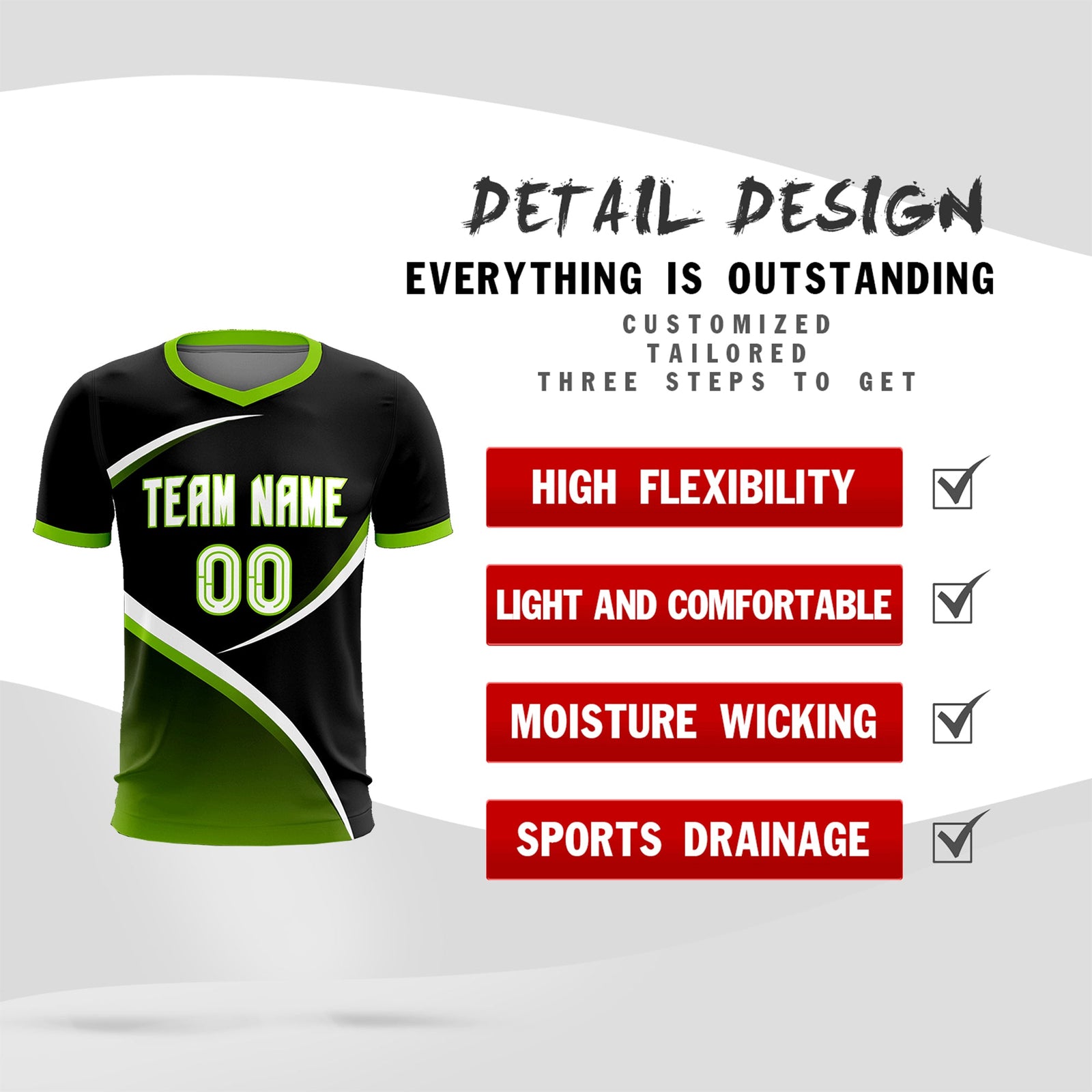 Custom Black Neon Green Color Block Training Uniform For Men Soccer Sets Jersey