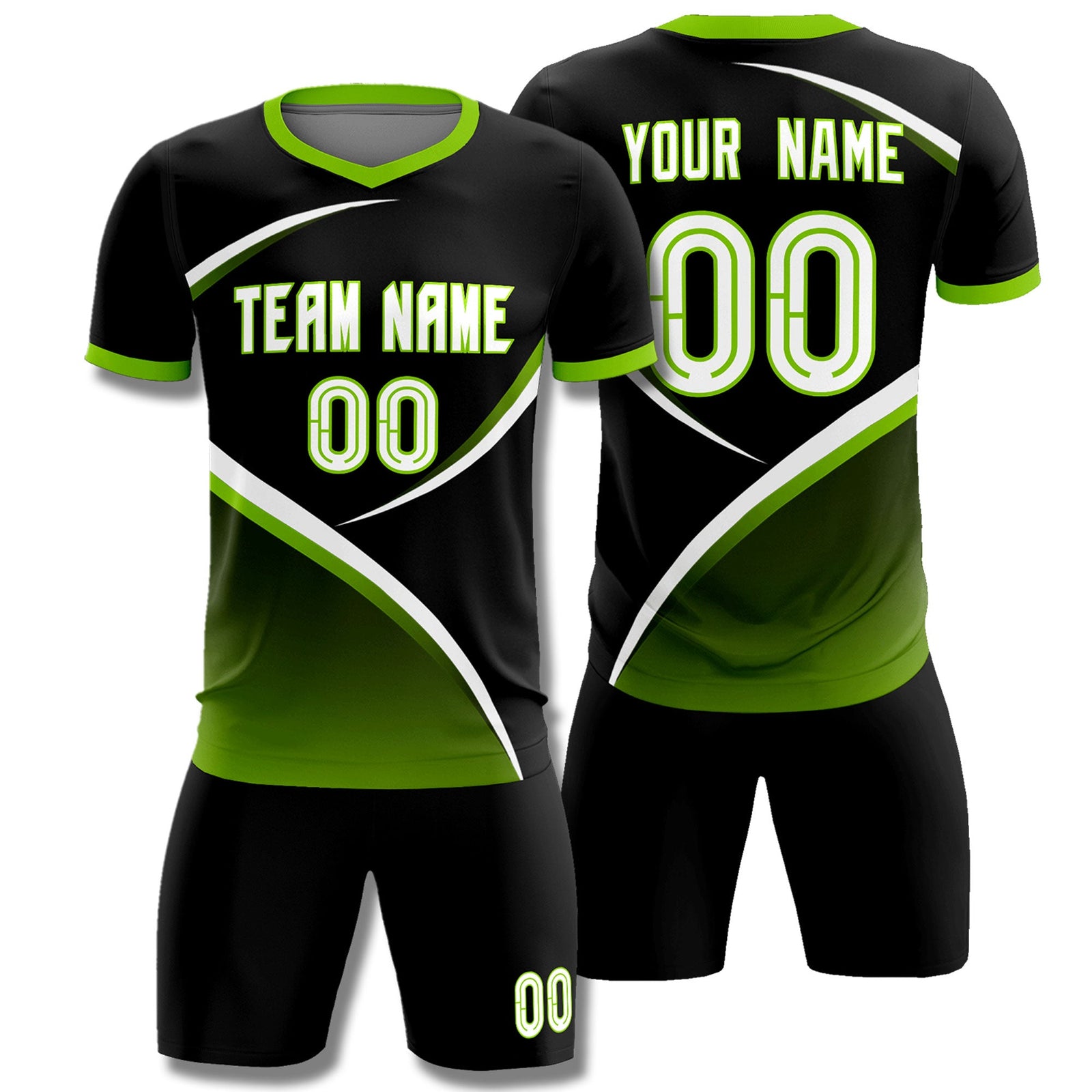 Custom Black Neon Green Color Block Training Uniform For Men Soccer Sets Jersey