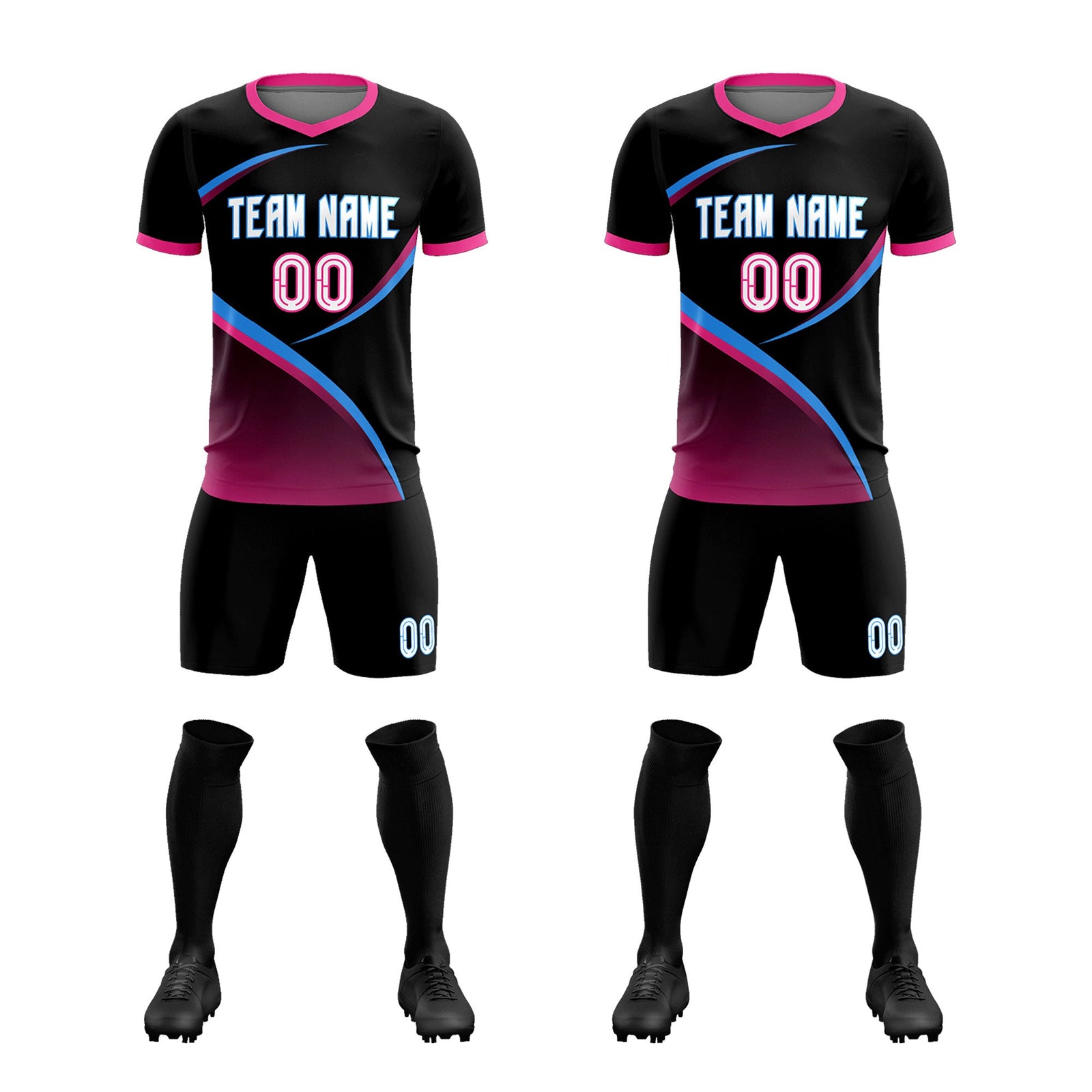 Custom Black Pink Color Block Training Uniform For Men Soccer Sets Jersey