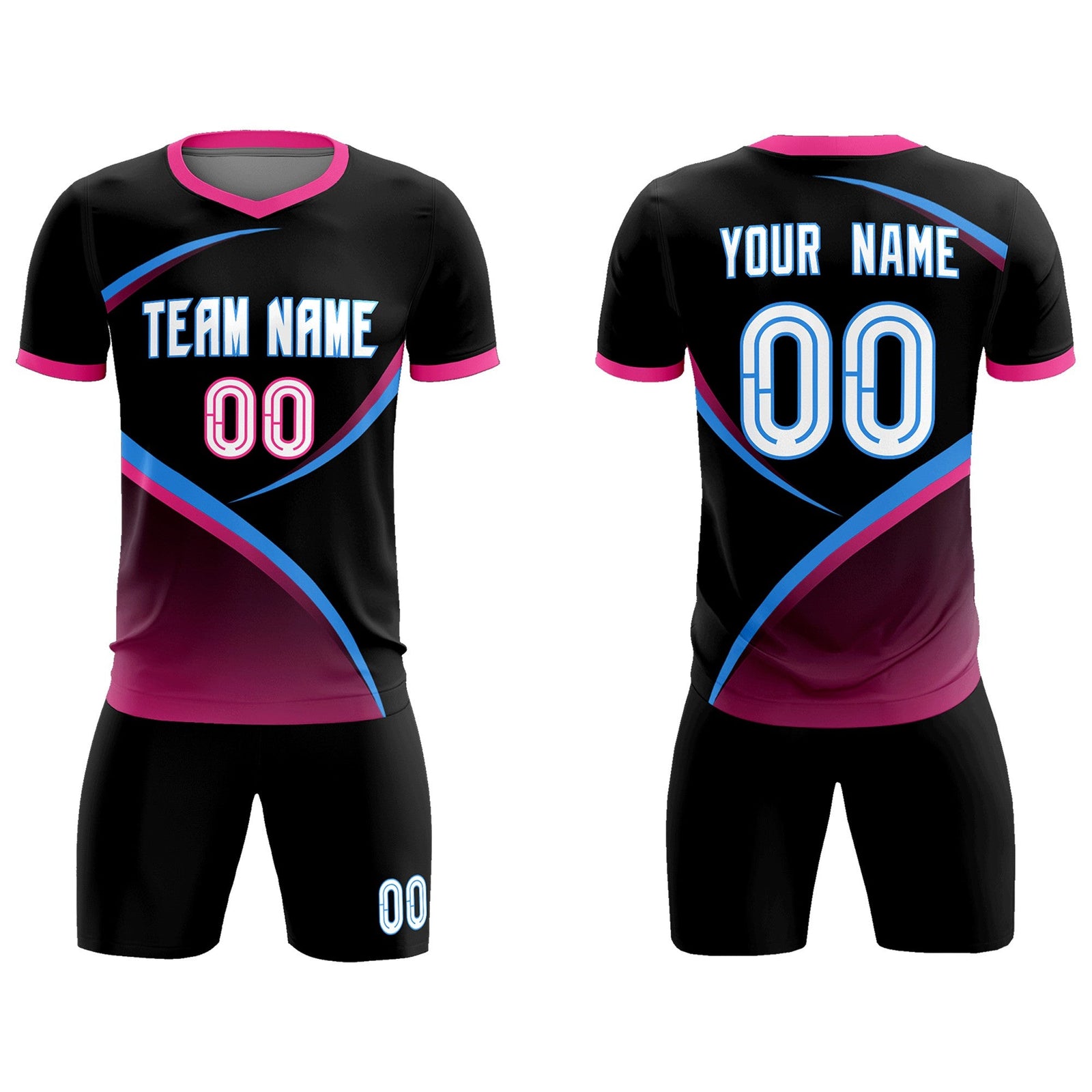 Custom Black Pink Color Block Training Uniform For Men Soccer Sets Jersey