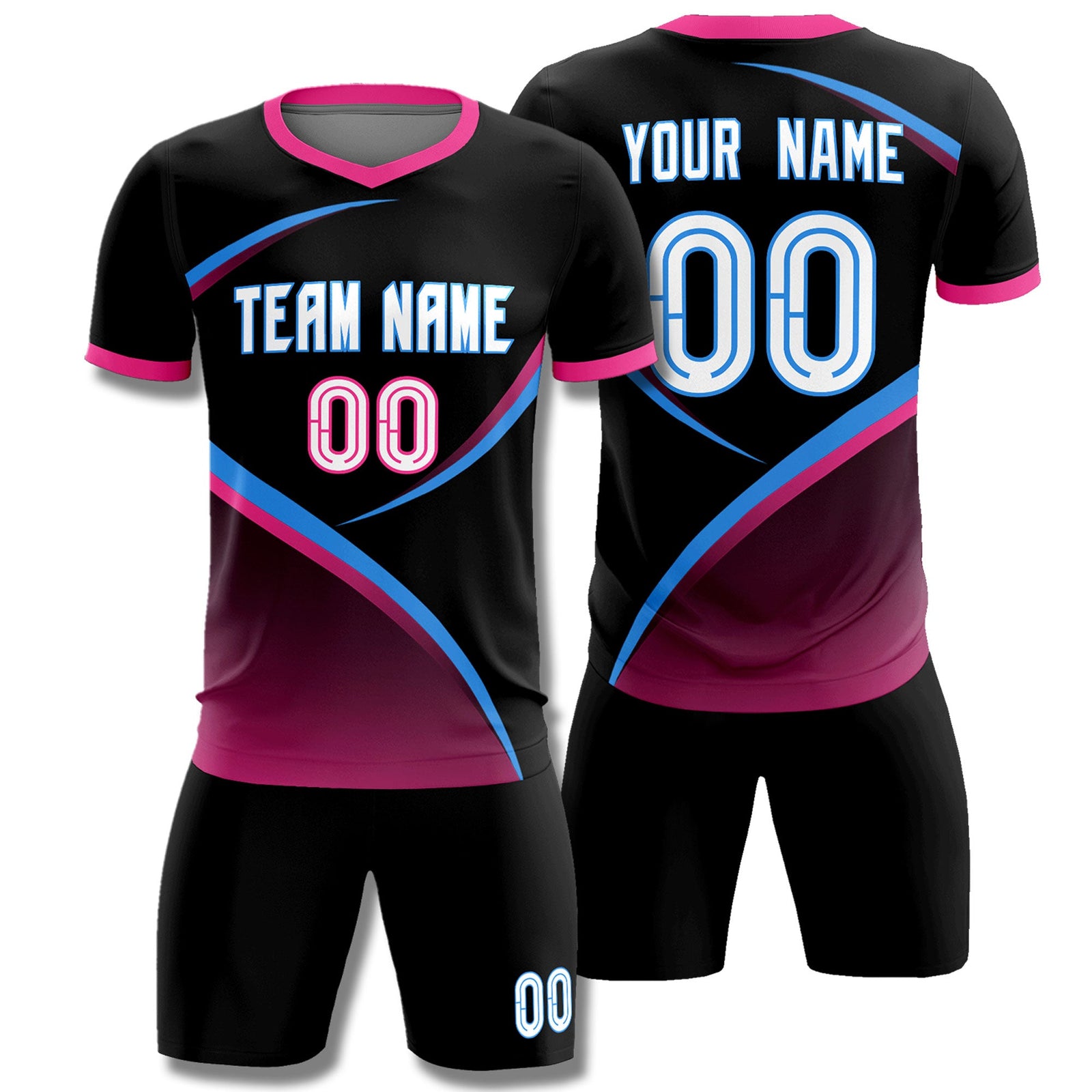 Custom Black Pink Color Block Training Uniform For Men Soccer Sets Jersey