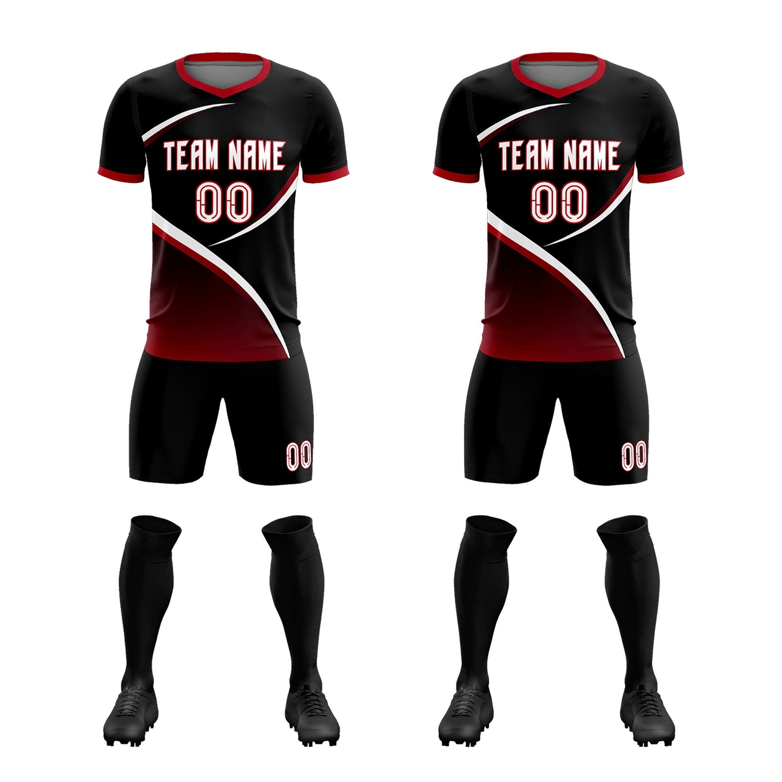 Custom Black Red Color Block Training Uniform For Men Soccer Sets Jersey