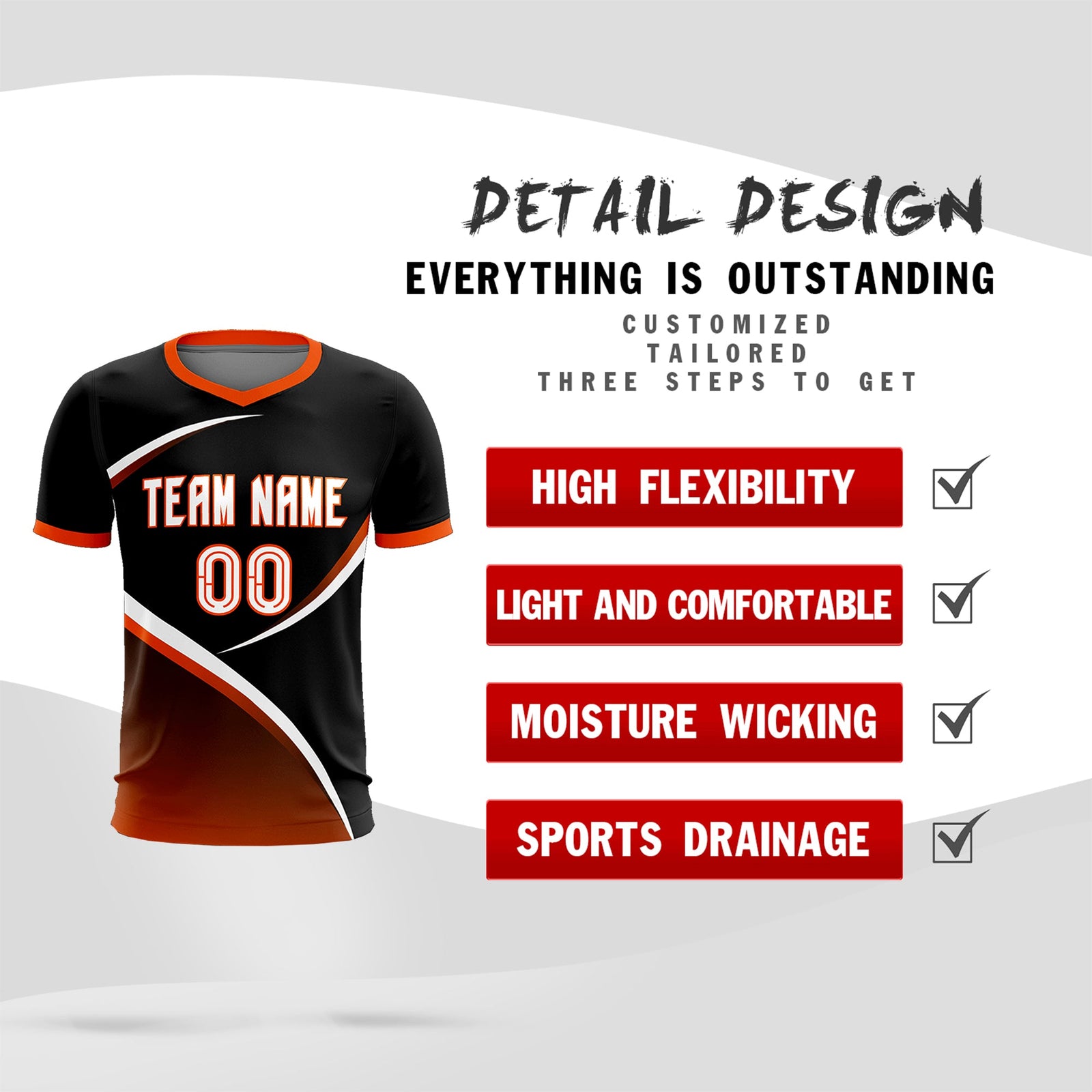Custom Black Orange Color Block Training Uniform For Men Soccer Sets Jersey