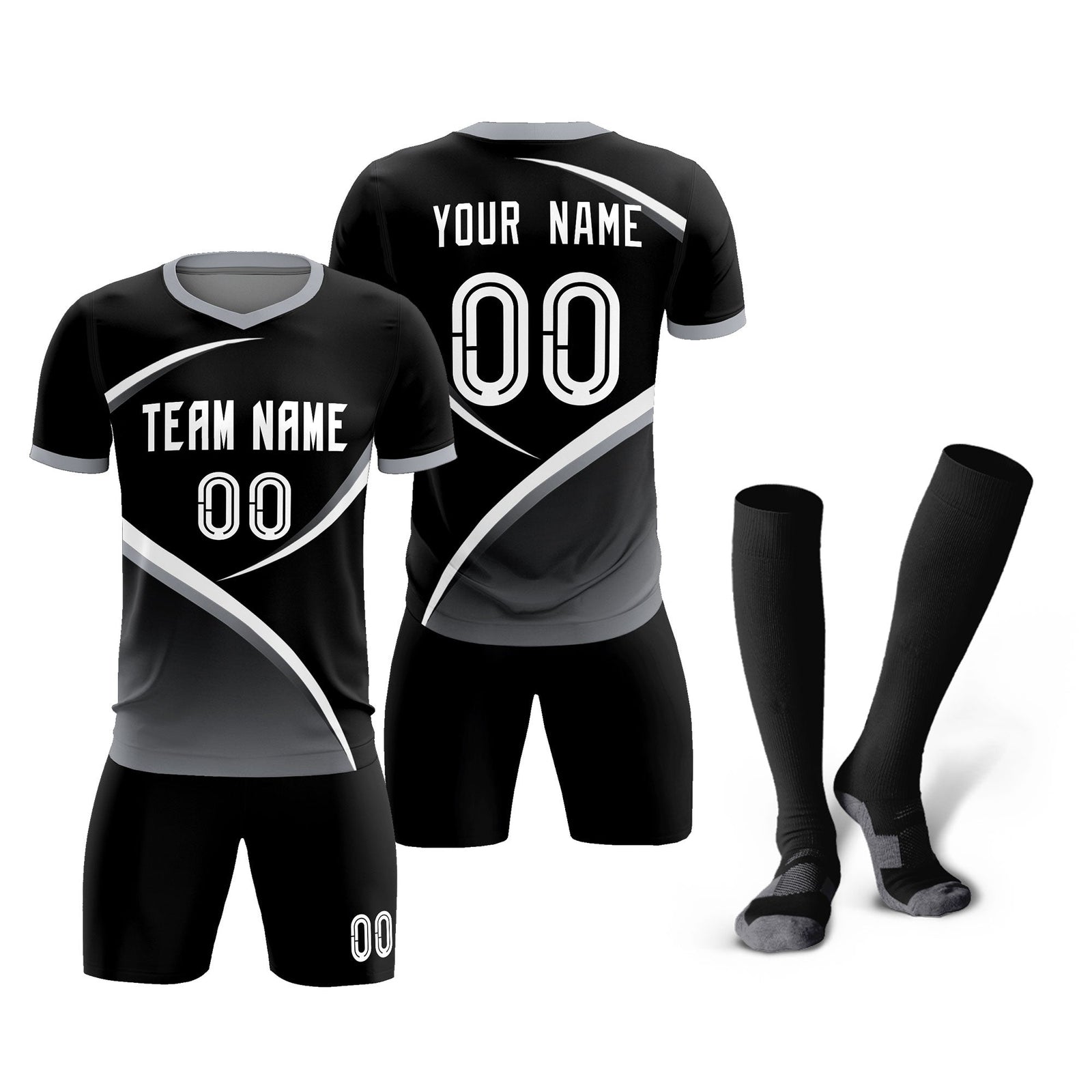 Custom Black Gray Color Block Training Uniform For Men Soccer Sets Jersey
