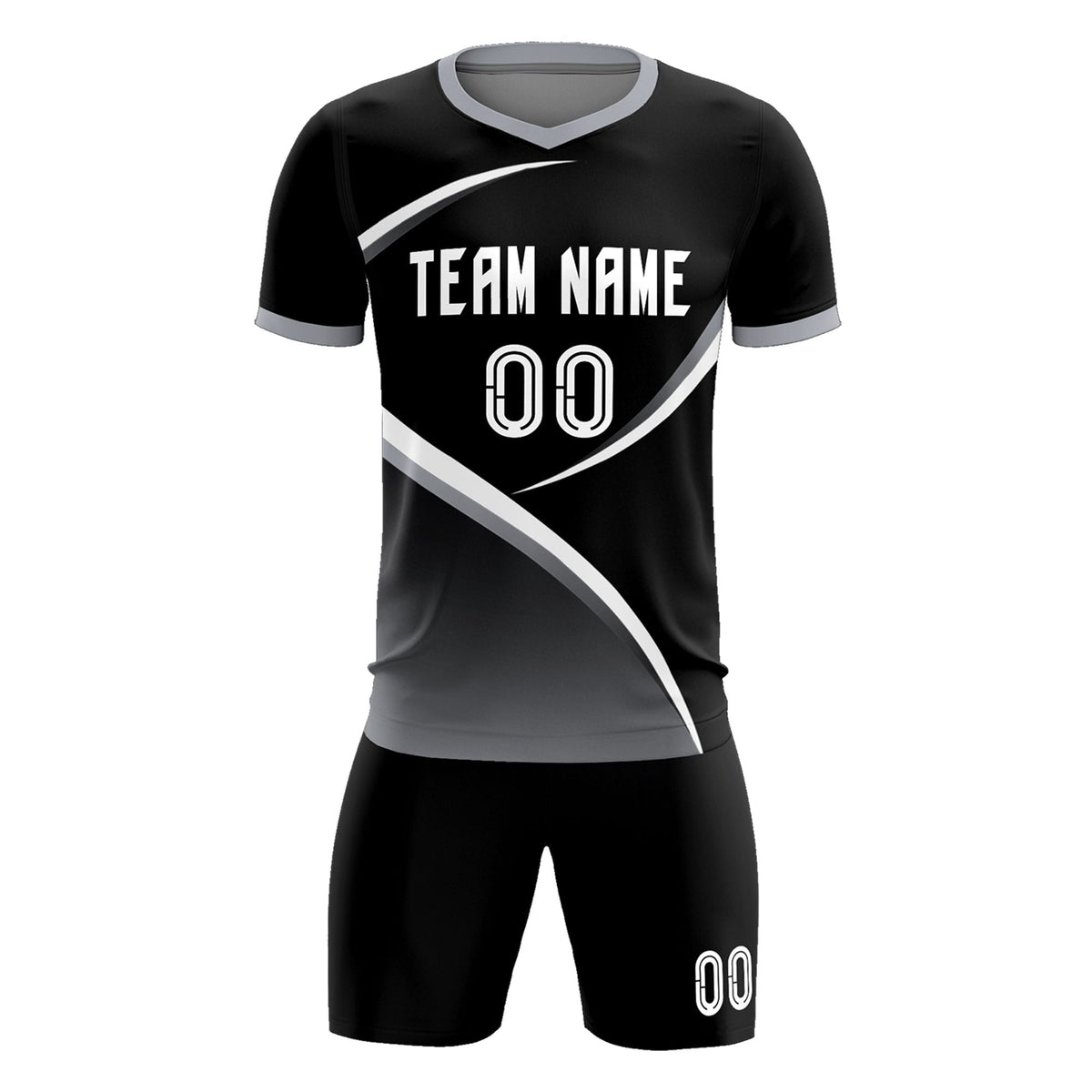Custom Black Gray Color Block Training Uniform For Men Soccer Sets Jersey
