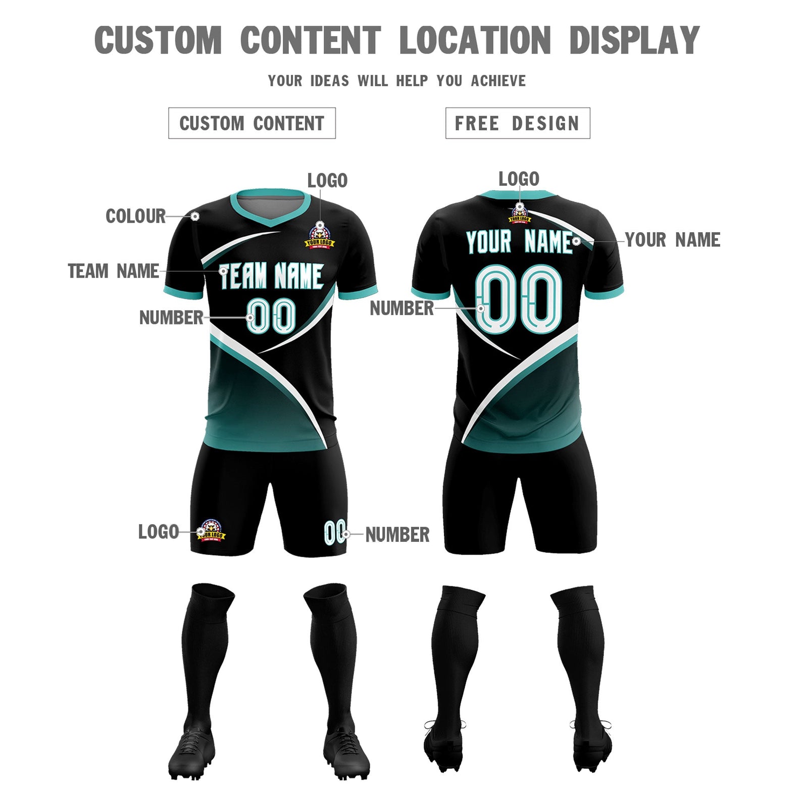 Custom Black Bright Green Color Block Training Uniform For Men Soccer Sets Jersey