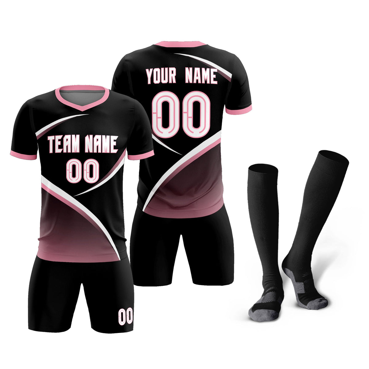 Custom Black Light Pink Color Block Training Uniform For Men Soccer Sets Jersey