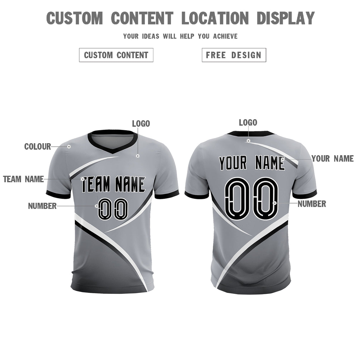 Custom Gray Black Color Block Training Uniform For Men Soccer Sets Jersey