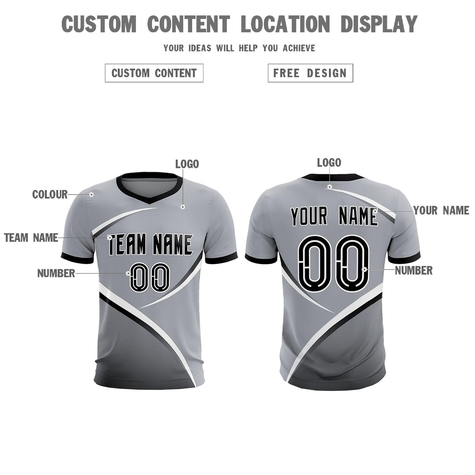 Custom Gray Black Color Block Training Uniform For Men Soccer Sets Jersey