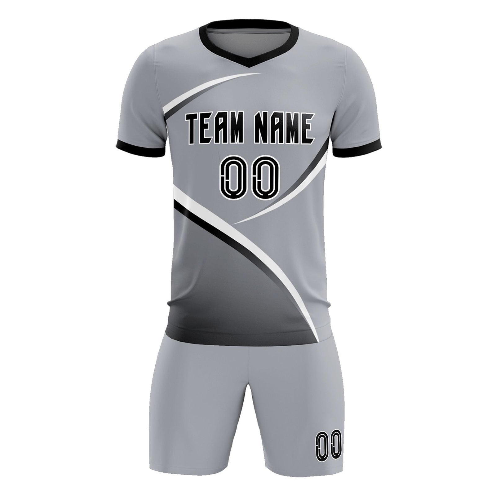 Custom Gray Black Color Block Training Uniform For Men Soccer Sets Jersey