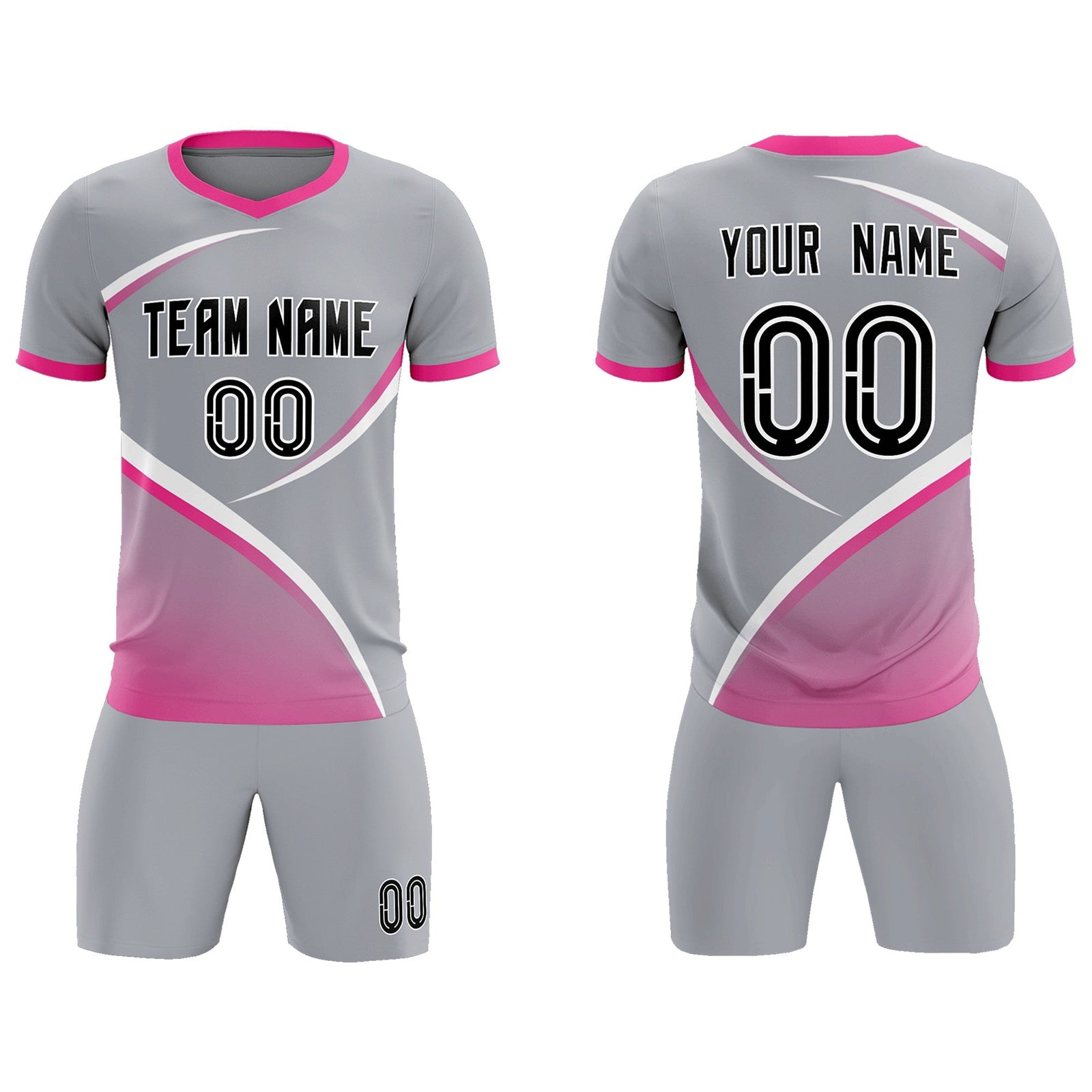Custom Gray Pink Color Block Training Uniform For Men Soccer Sets Jersey