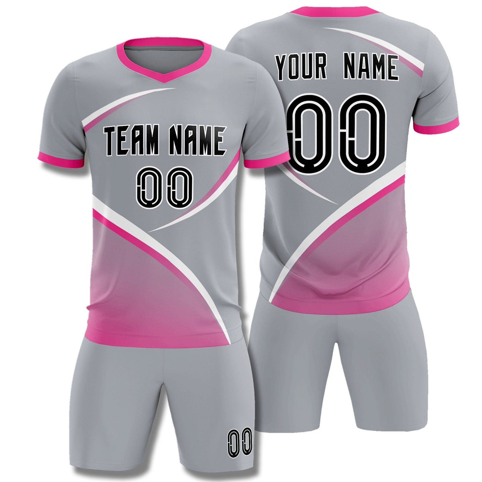 Custom Gray Pink Color Block Training Uniform For Men Soccer Sets Jersey