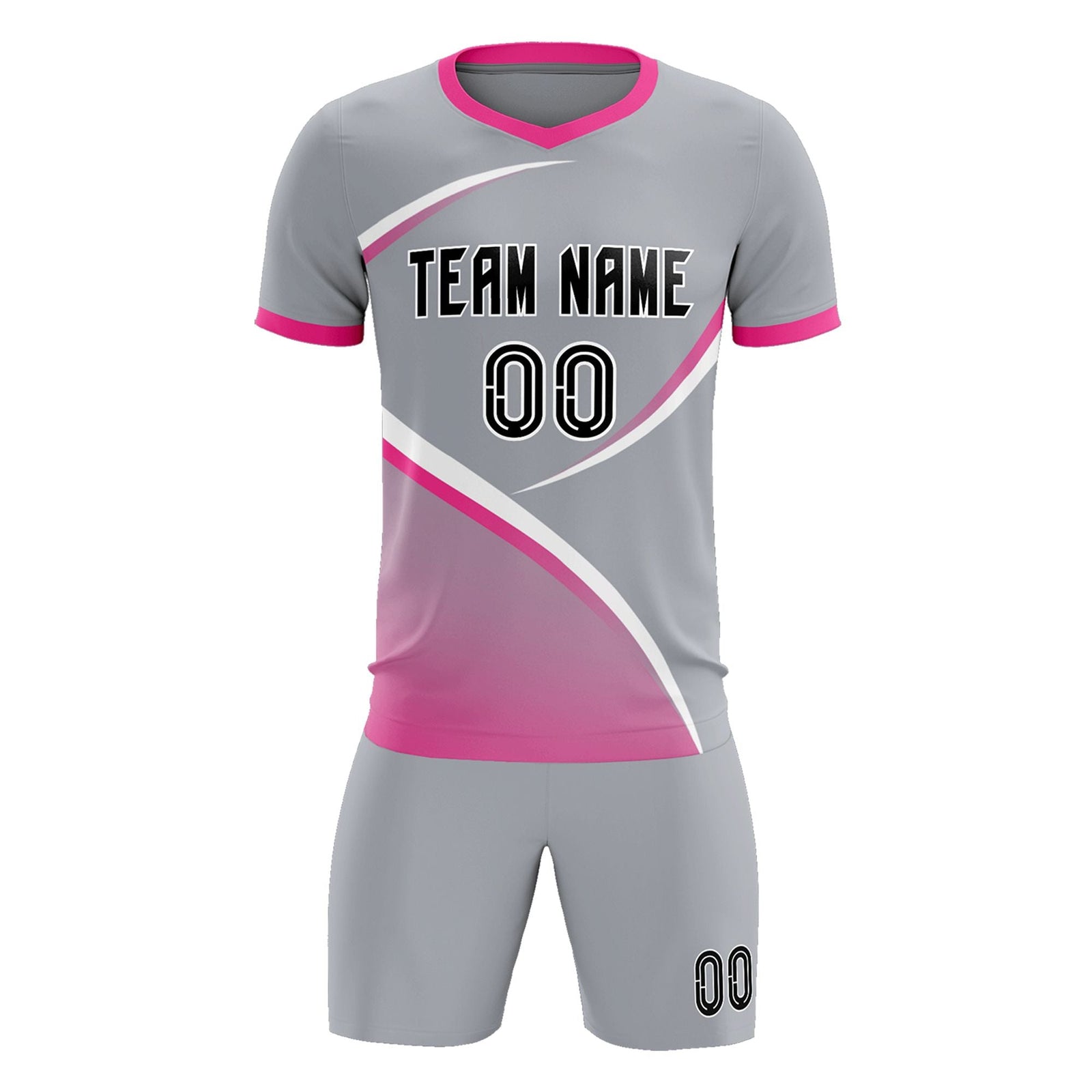 Custom Gray Pink Color Block Training Uniform For Men Soccer Sets Jersey