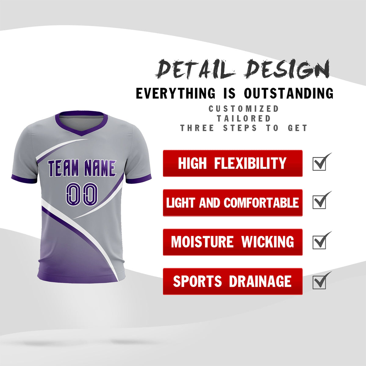 Custom Gray Purple Color Block Training Uniform For Men Soccer Sets Jersey