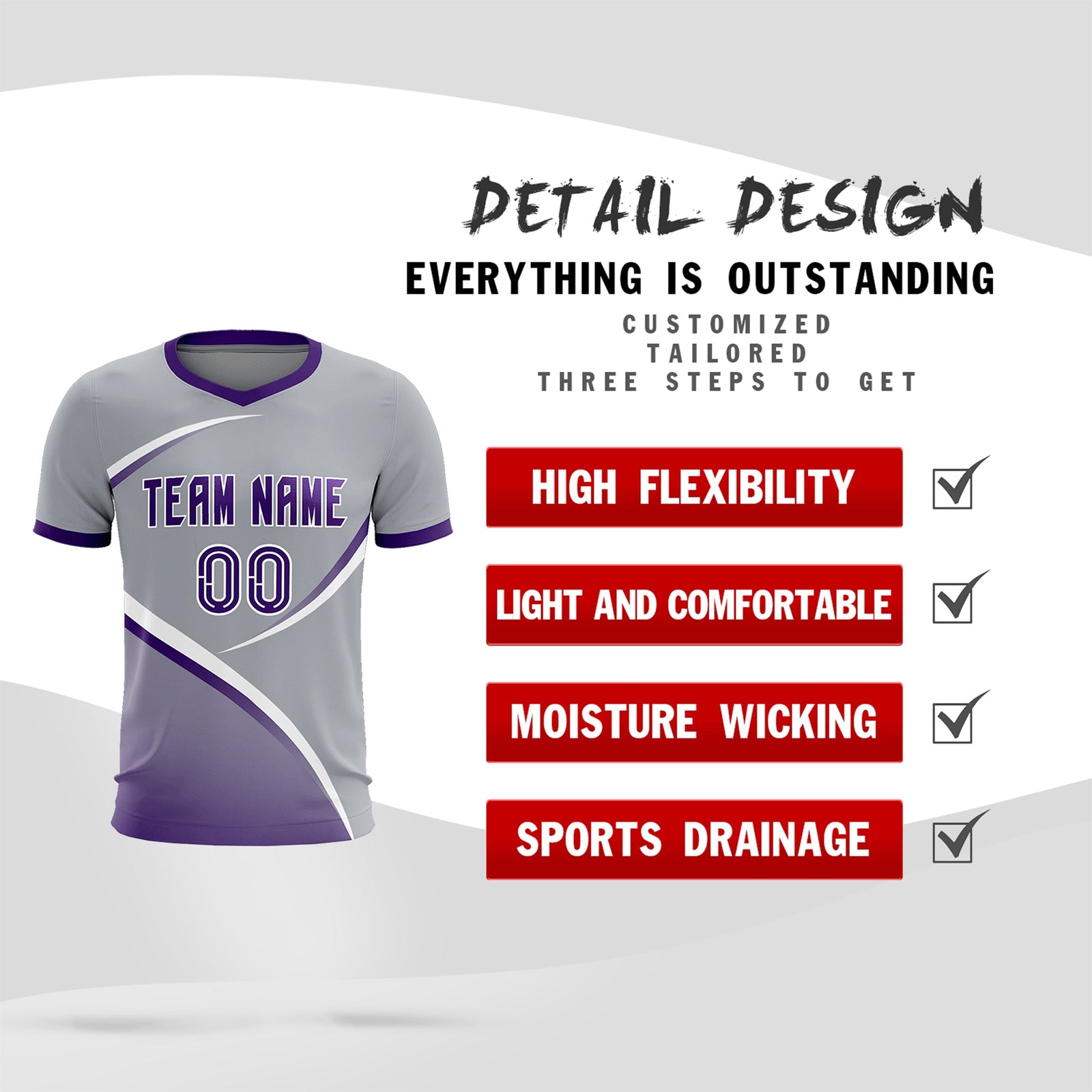 Custom Gray Purple Color Block Training Uniform For Men Soccer Sets Jersey