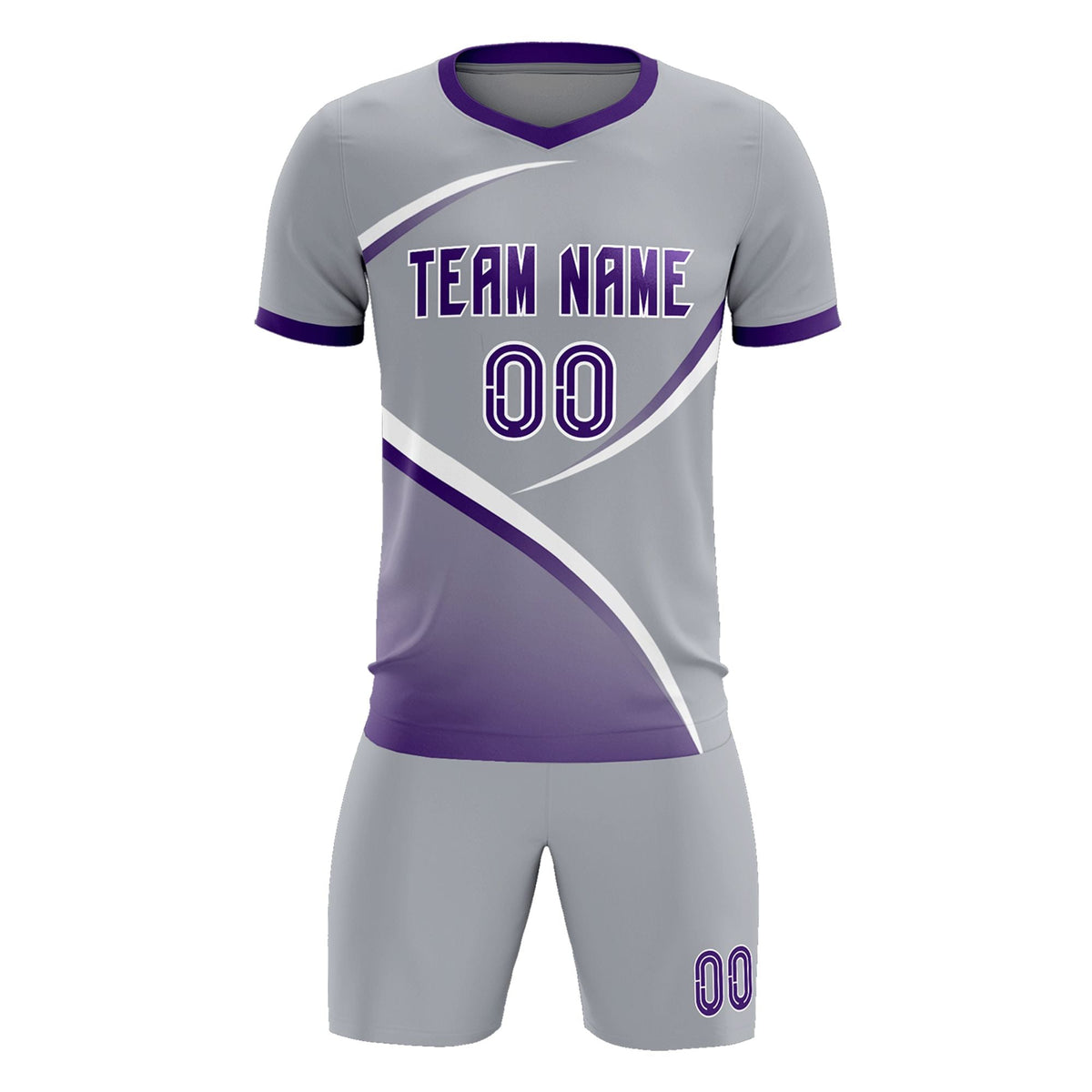 Custom Gray Purple Color Block Training Uniform For Men Soccer Sets Jersey