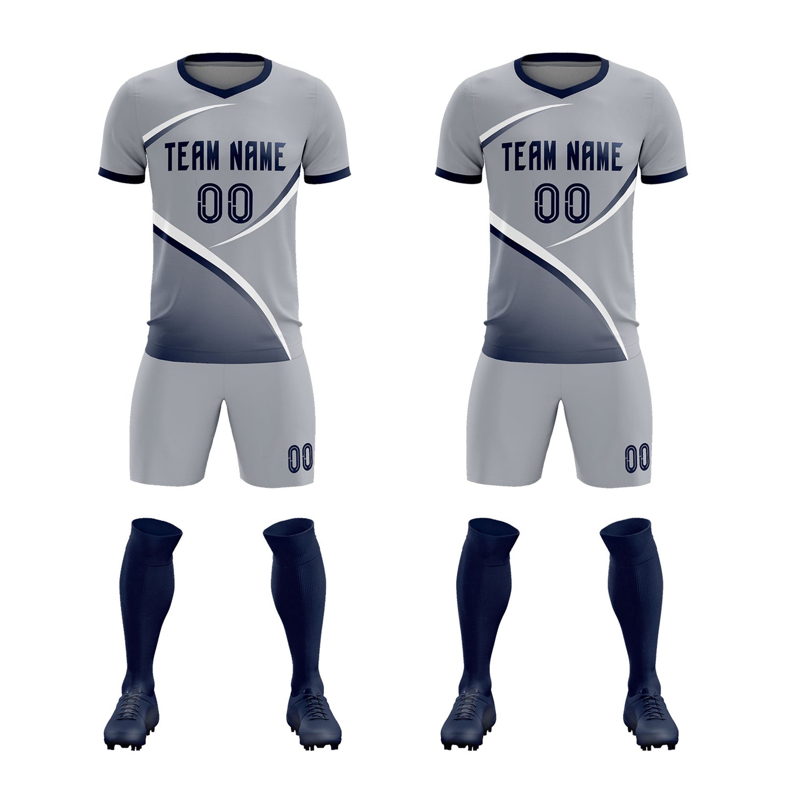 Custom Gray Navy Color Block Training Uniform For Men Soccer Sets Jersey