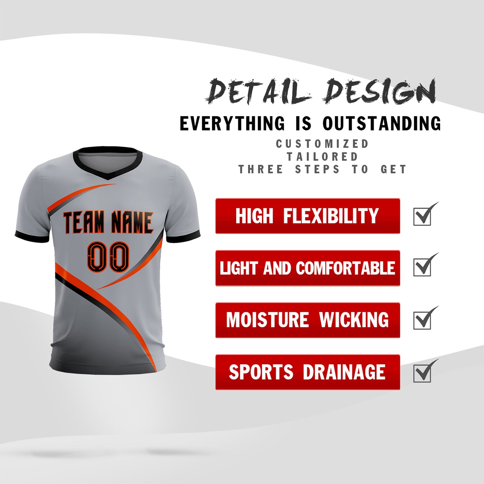 Custom Gray Black Color Block Training Uniform For Men Soccer Sets Jersey