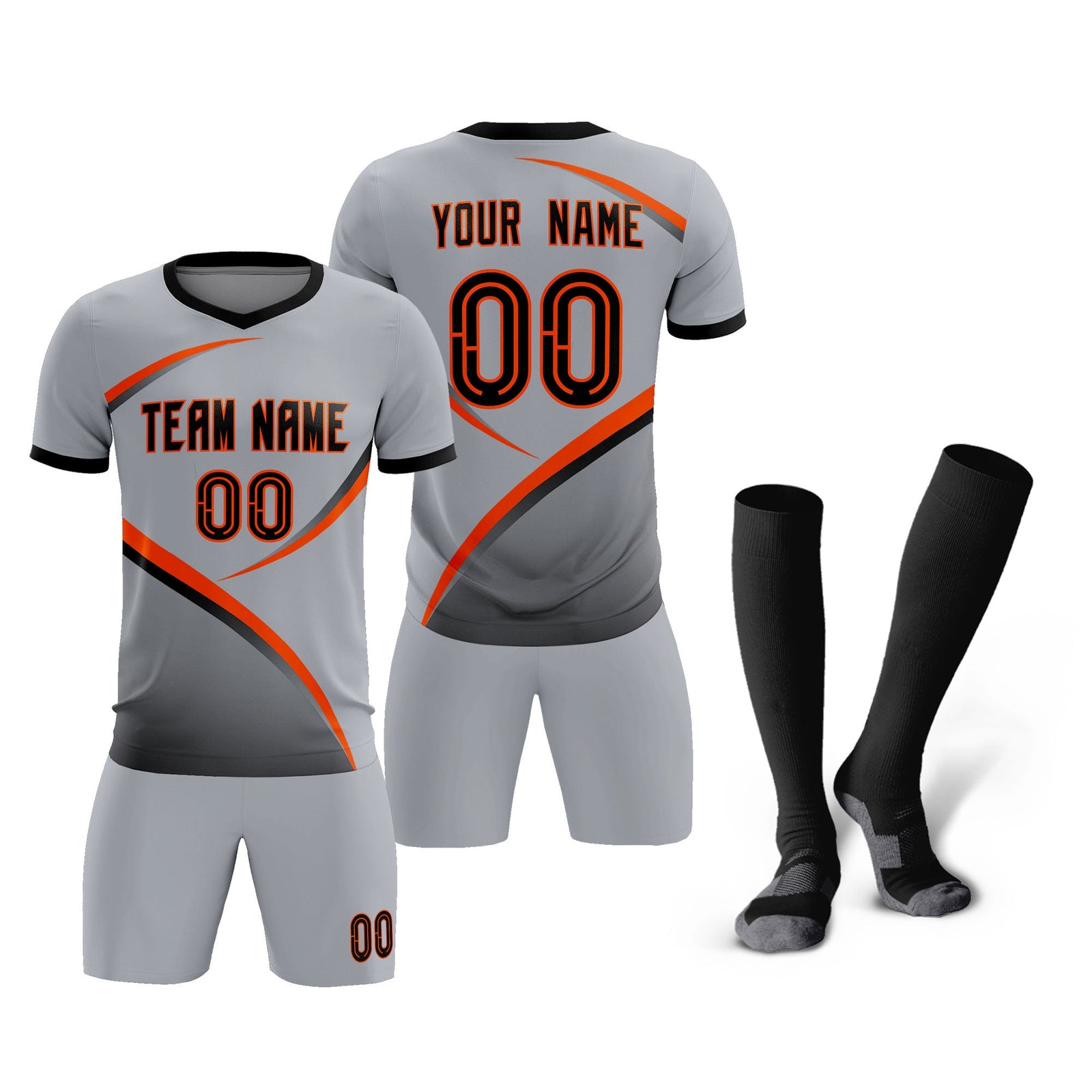 Custom Gray Black Color Block Training Uniform For Men Soccer Sets Jersey
