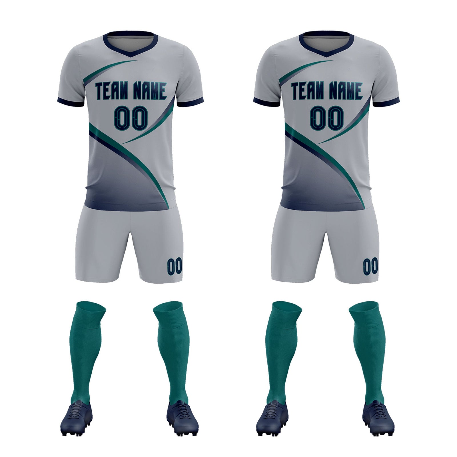 Custom Gray Navy Color Block Training Uniform For Men Soccer Sets Jersey