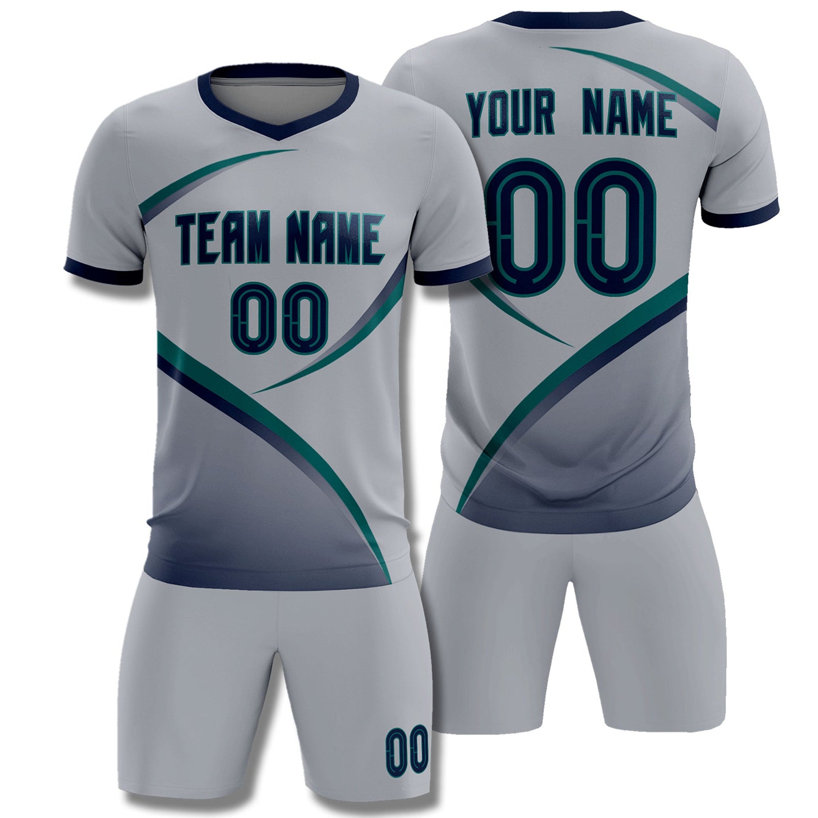 Custom Gray Navy Color Block Training Uniform For Men Soccer Sets Jersey