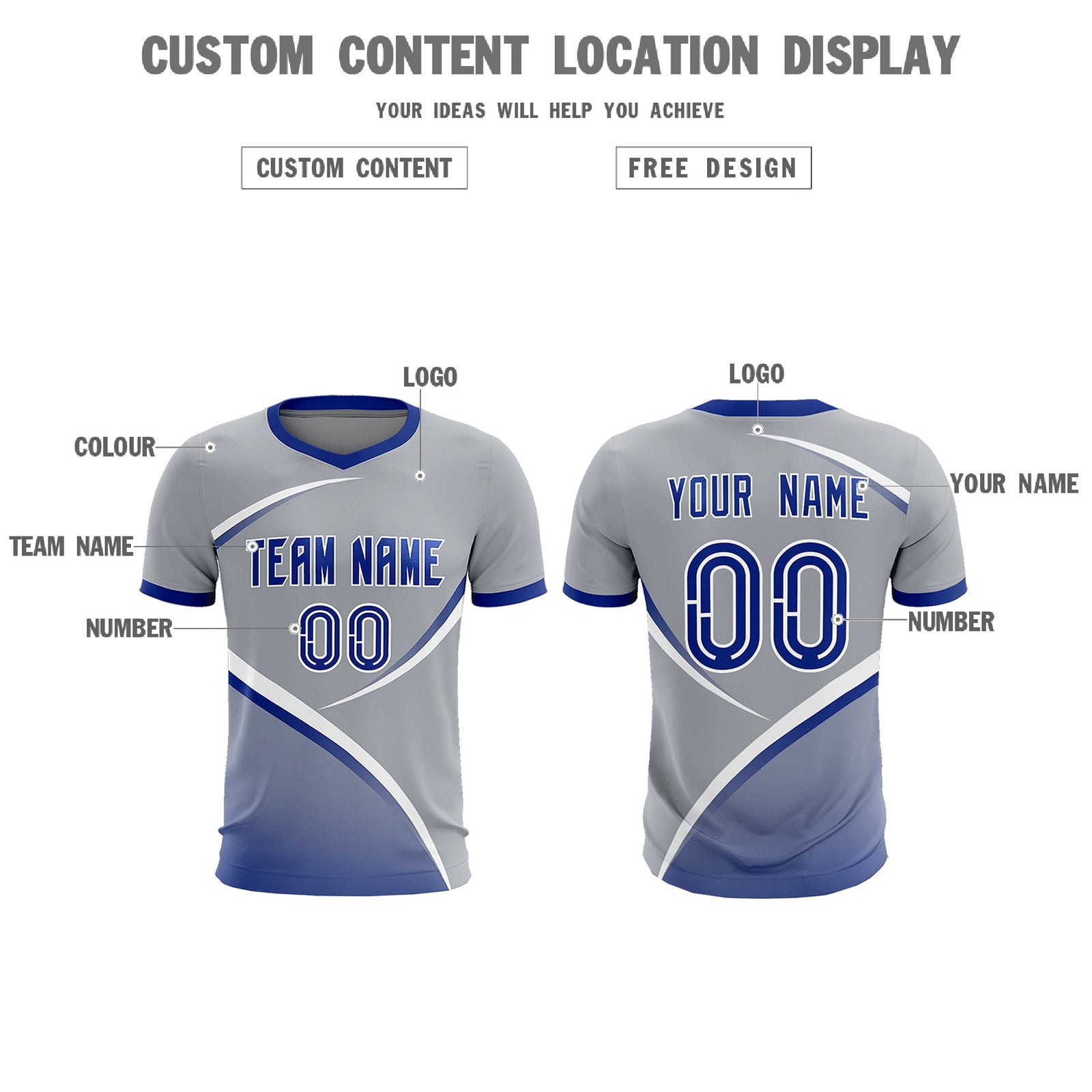 Custom Gray Royal Color Block Training Uniform For Men Soccer Sets Jersey